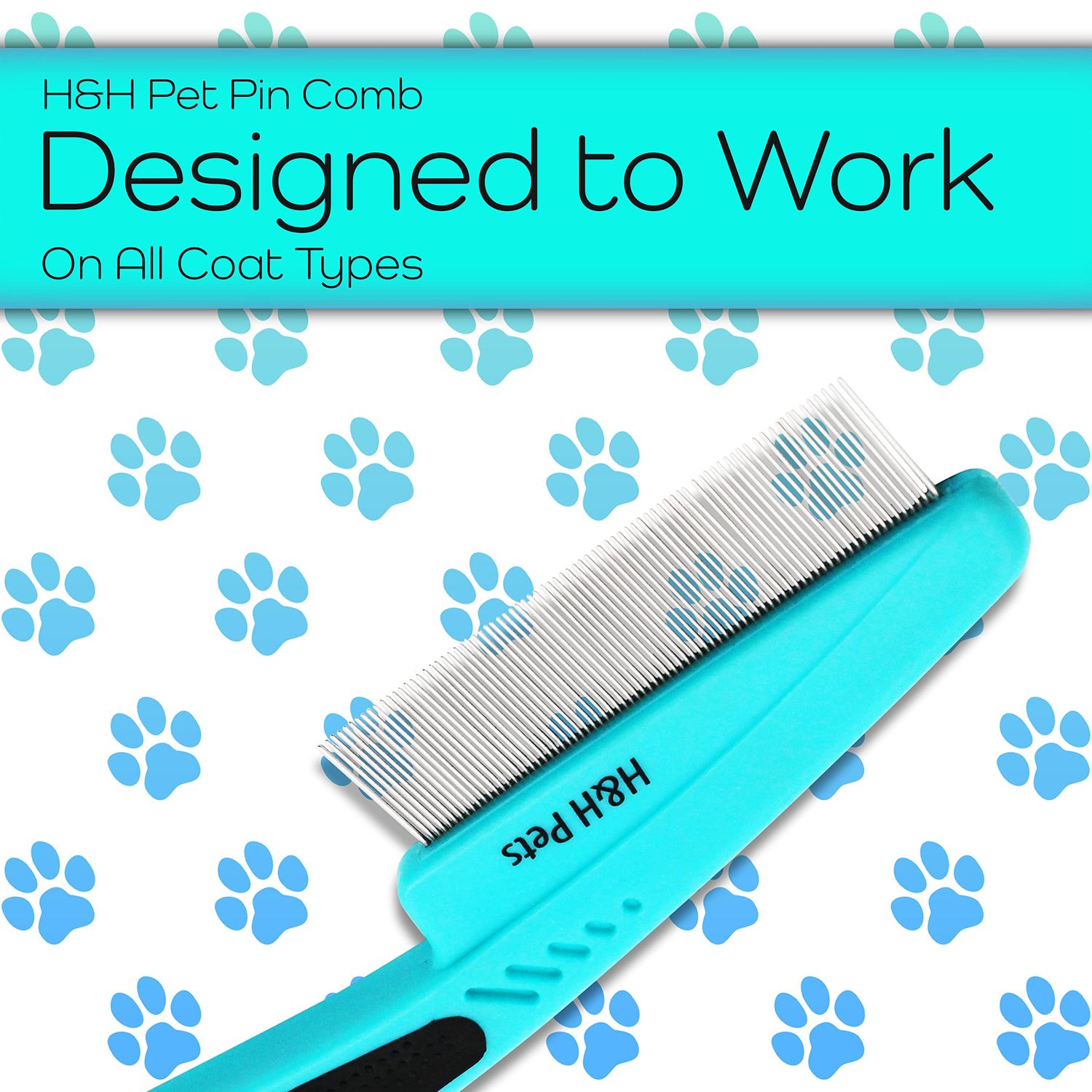Pin Comb by H&H Pets - Upgraded Rubber Handle Dog Hair Comb, Flea Comb, Long and Short Teeth Comb for Dogs & Cats, Cat Grooming Supplies, Dog Accessories, Dog Grooming Kit, 1 Count (Pack of 1)