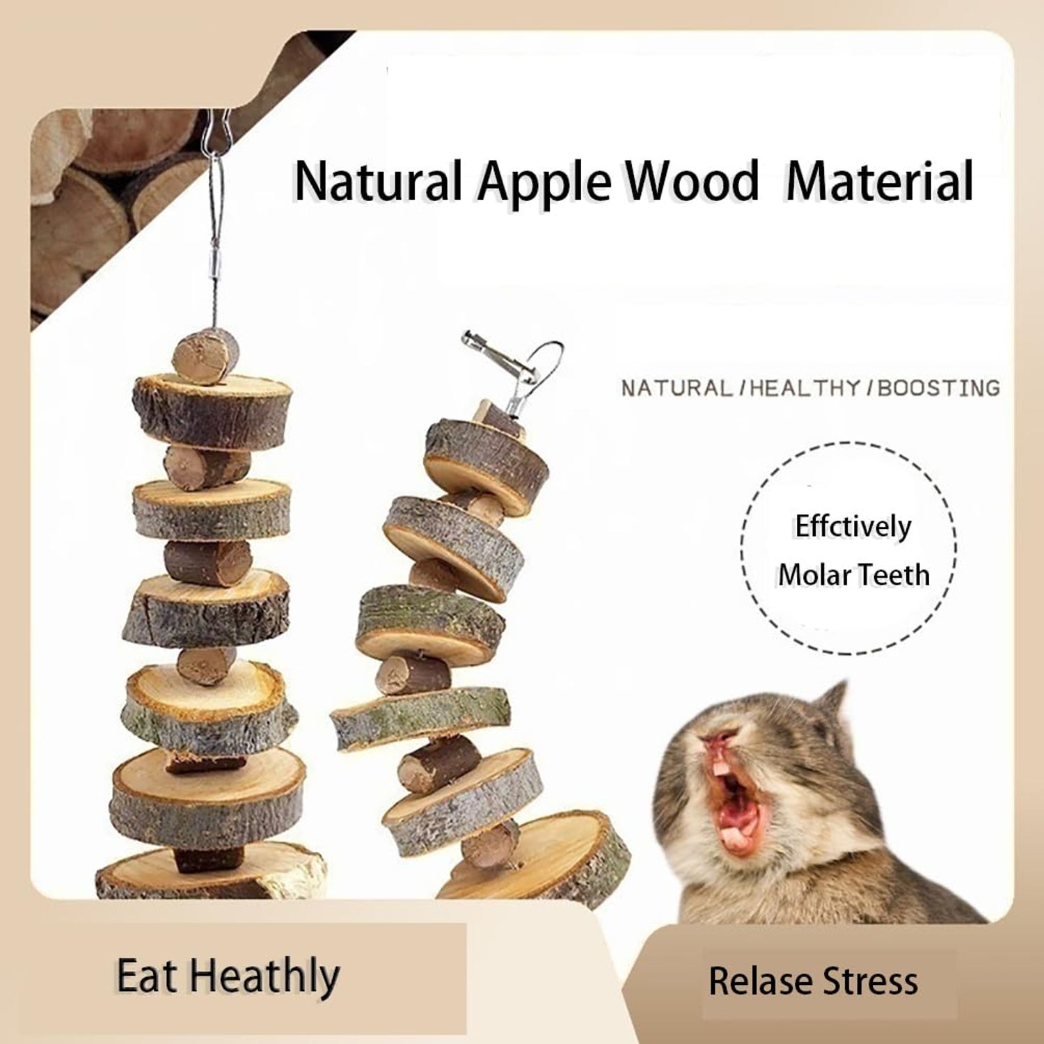 Dliduy 3PCS Rabbit Chew Toys Set Snacks for Teeth Care, Natural Hanging Bunny Chew Treats for Guinea Pigs Hamsters Chinchilla Small Animals Pets for Teeth Grinding (S, Animals)