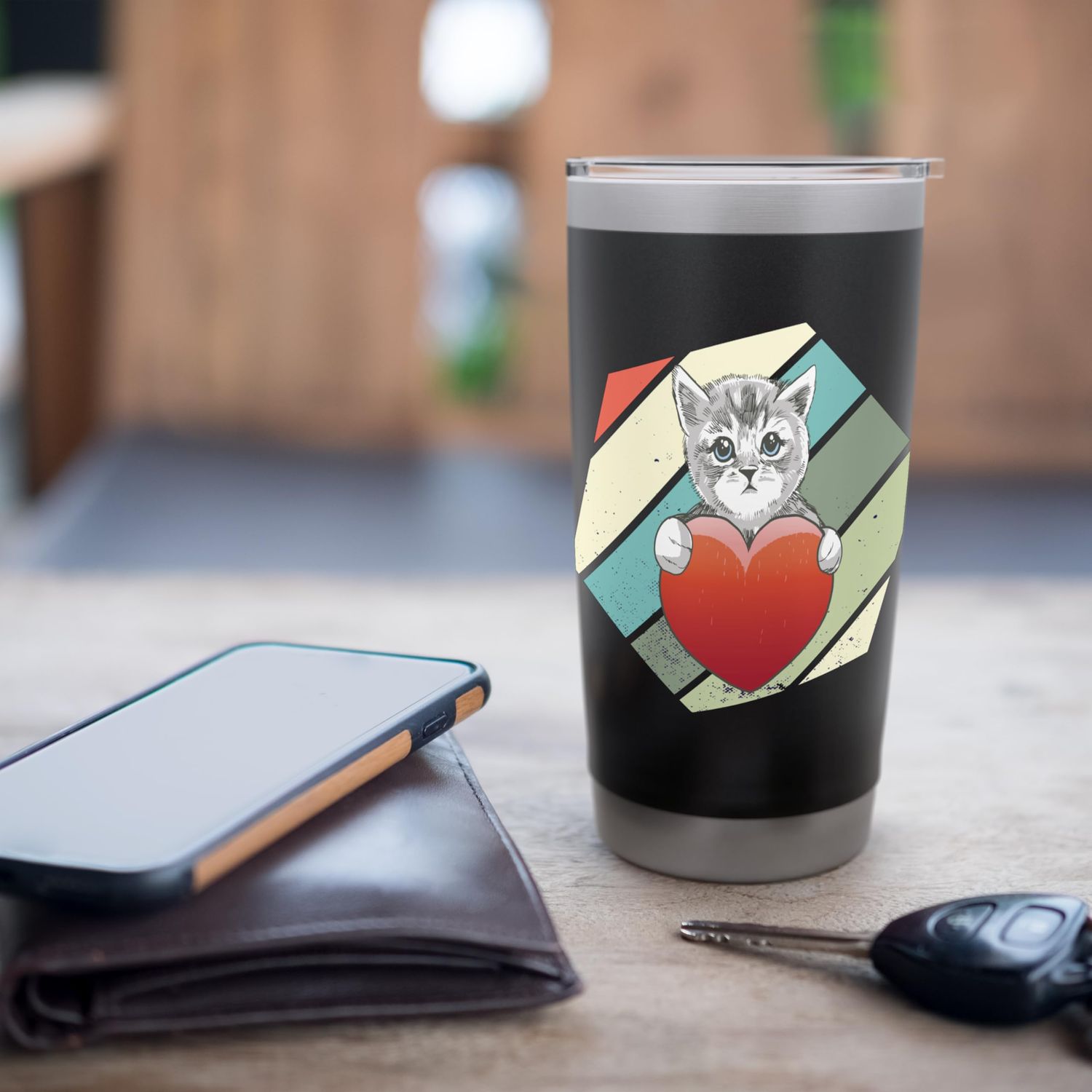 Grey Cat Heart Cat toy Heart Valentine's Day Cat Lover Stainless Steel Insulated Tumbler