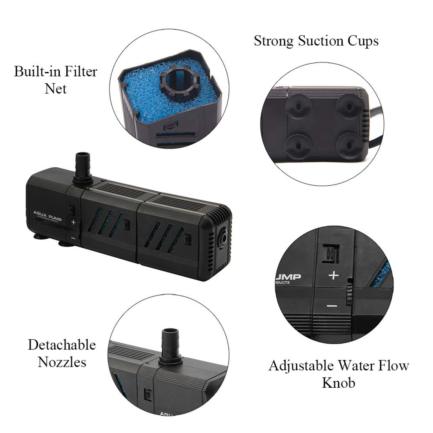MQ 400GPH Submersible Water Pump (1500L/H, 15W) with Filters and Water Nozzles, Ultra Quiet for Aquarium, Fish Tank, Pond, Fountain, Hydroponics