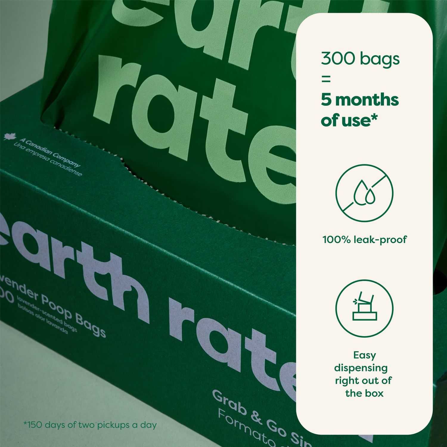 Earth Rated Dog Poop Bags, Thick Grab and Go Single Roll, Ideal for Backyard Pickups, Lavender Scented, 300 Bags