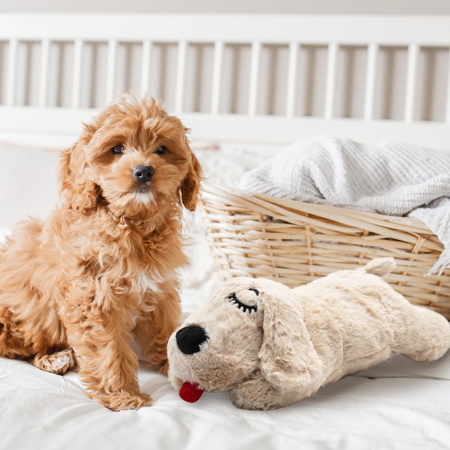 Heartbeat Puppy Toy Sleep Aid,Heartbeat Dogs Toys for Anxiety Relief,Stuffed Animal with Heartbeat for Puppy,Dog Heartbeat Toy for Puppy,Heartbeat Pillow Calming Toys Puppy Essentials Supplies(Beige)