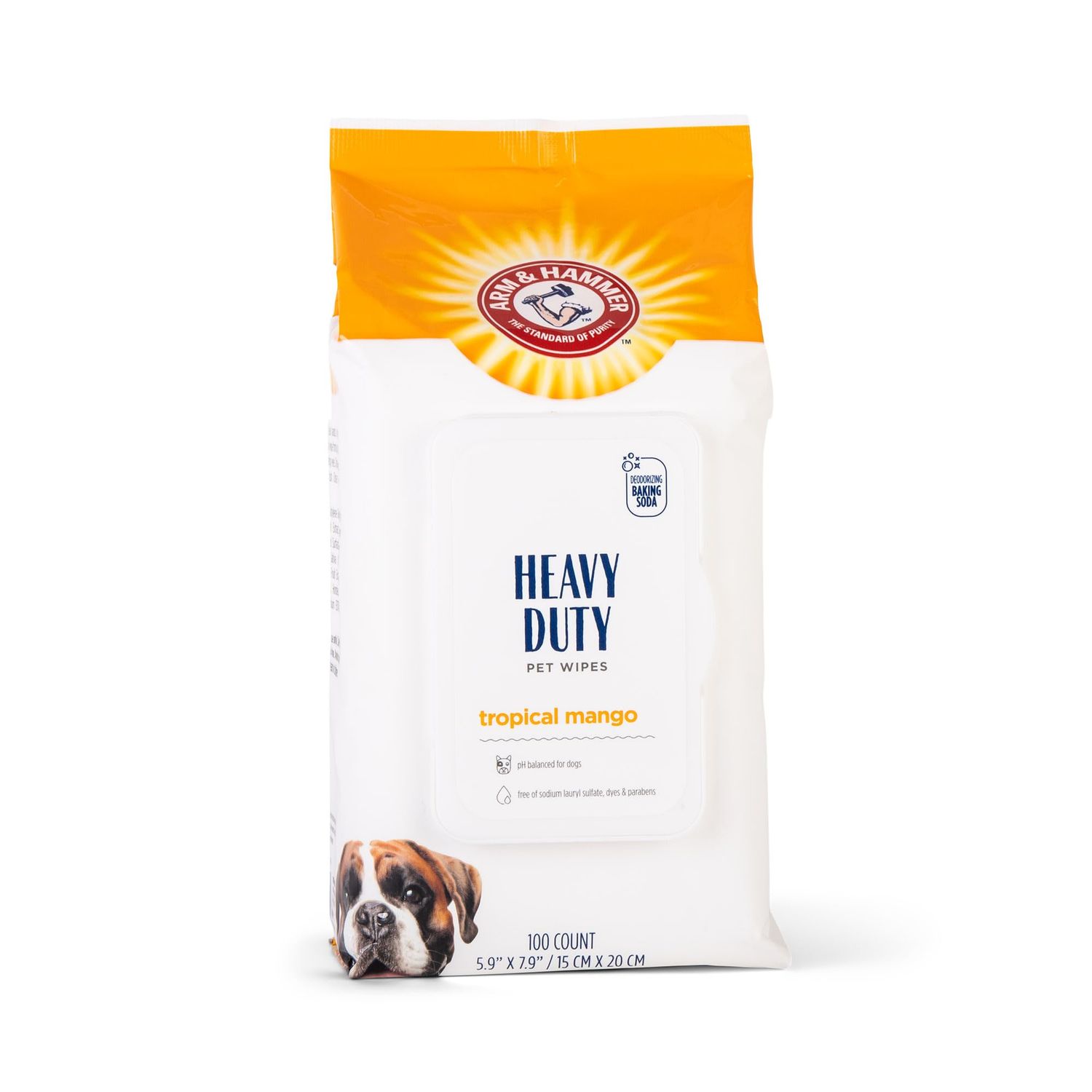 Arm & Hammer for Pets Heavy Duty Multipurpose Pet Bath Wipes | Dog Wipes Remove Odor & Refreshes Skin | Mango Scent, 100 Count, Dog Grooming Wipes for Pets