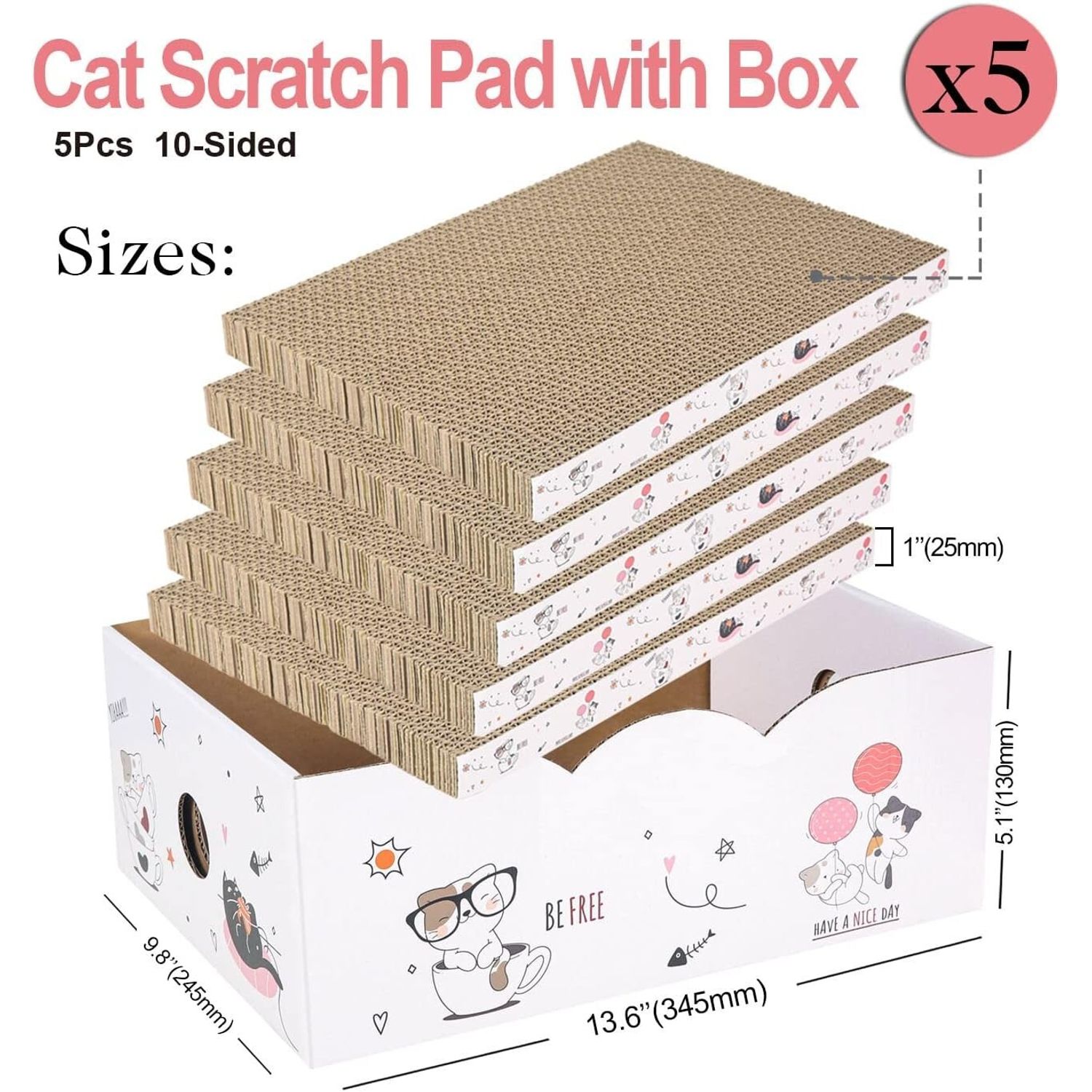 5 Packs in 1 Cat Scratch Pad with Box Cat Scratcher Recyclable Cardboard NEW