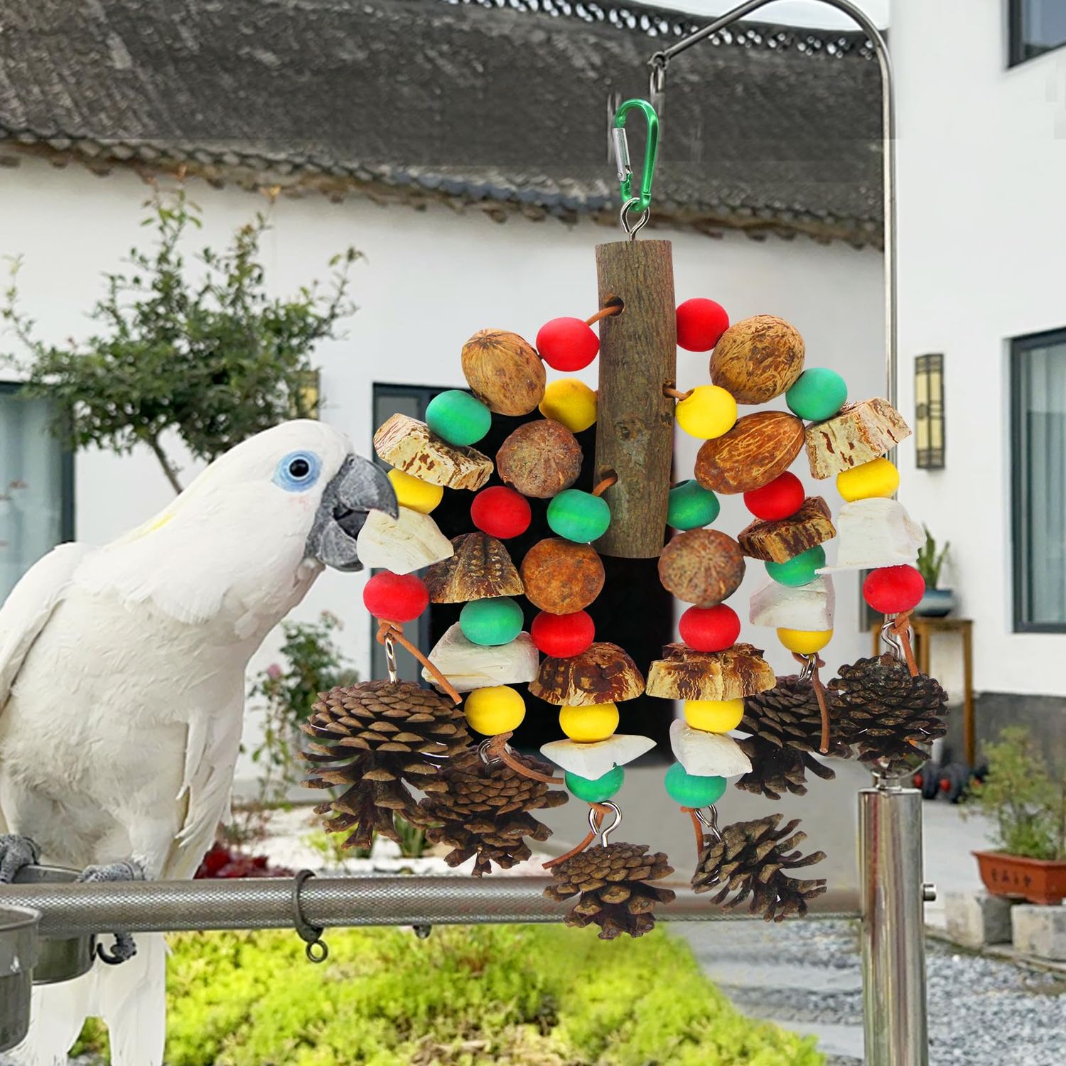 MQUPIN Parrot Toys,Nuts Nutrient-Rich Bird Toys,Natural Wooden Parrot Cage Bite Toy,Cockatoo Toys Containing Cuttlefish Bones,Pine Cones,Wooden Mangoes and Carambola for African Greys,Cockatoo,Budgie