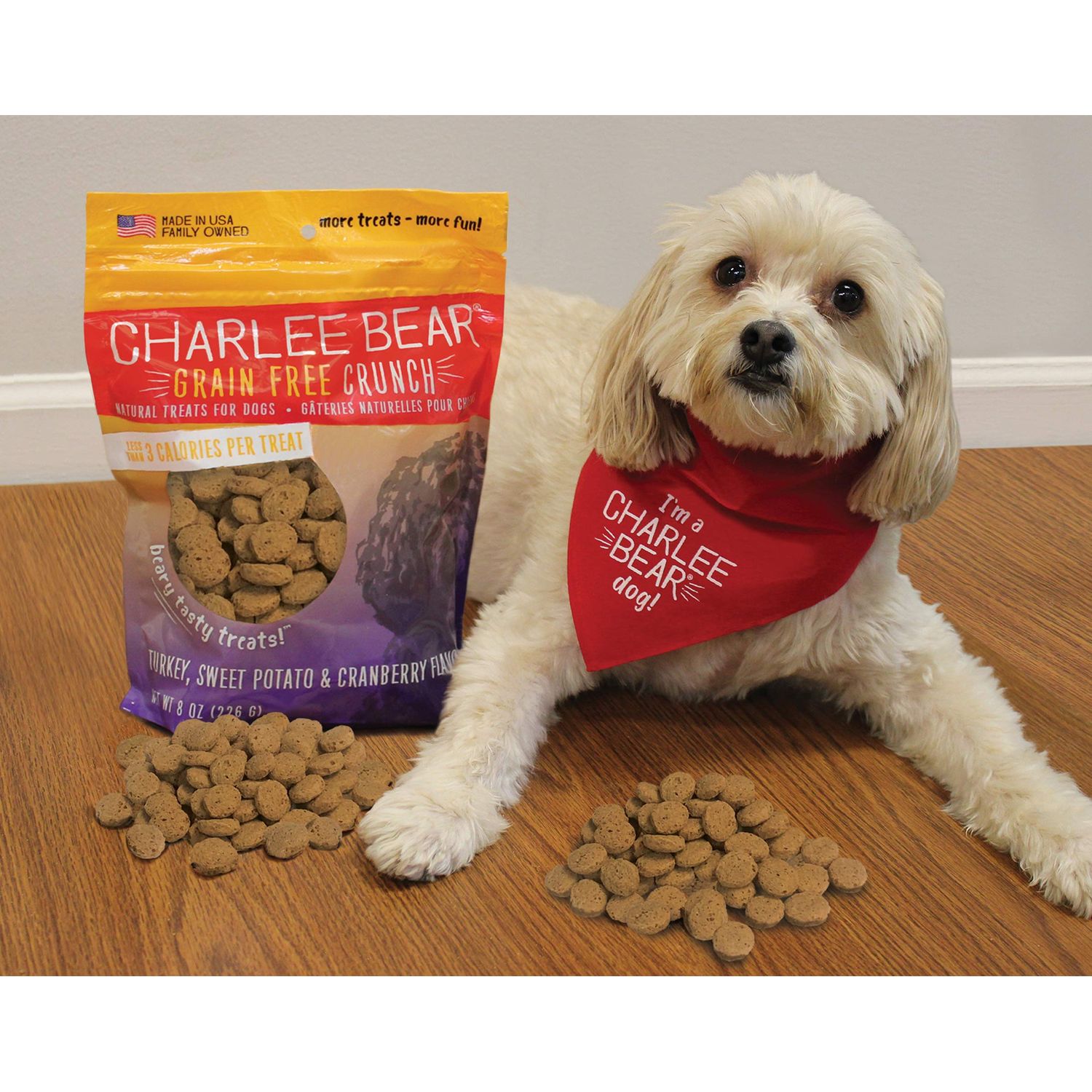 Charlee Bear Crunch Turkey, Sweet Potato & Cranberry Flavor Dog Treat and Snack (2 Pack) 8 oz Each