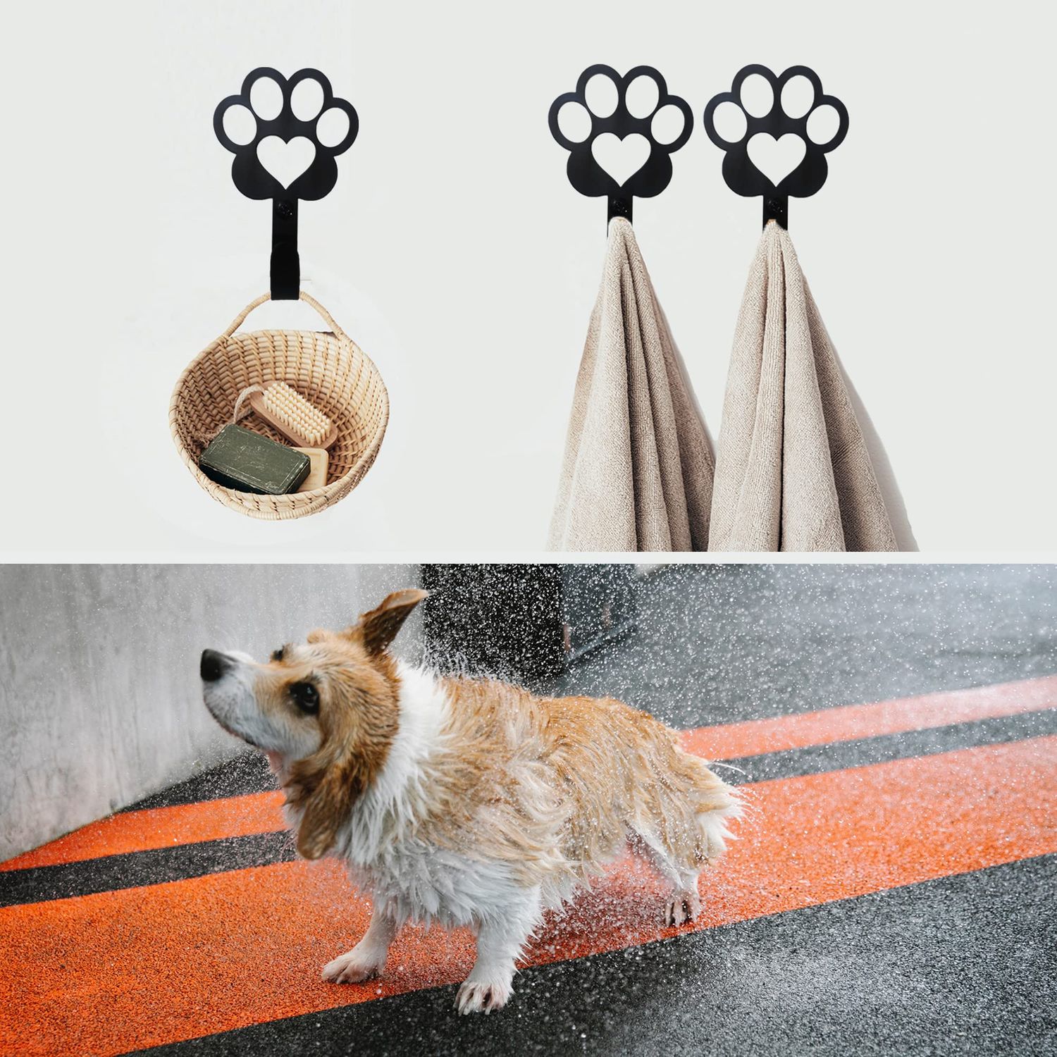 BiaGift 6 PCS Dog Paw Shaped Dog Leash Hook for Wall, Metal Leash Holder Wall Mounted Hanger for Coat Key Entryway Hallway Kitche Office