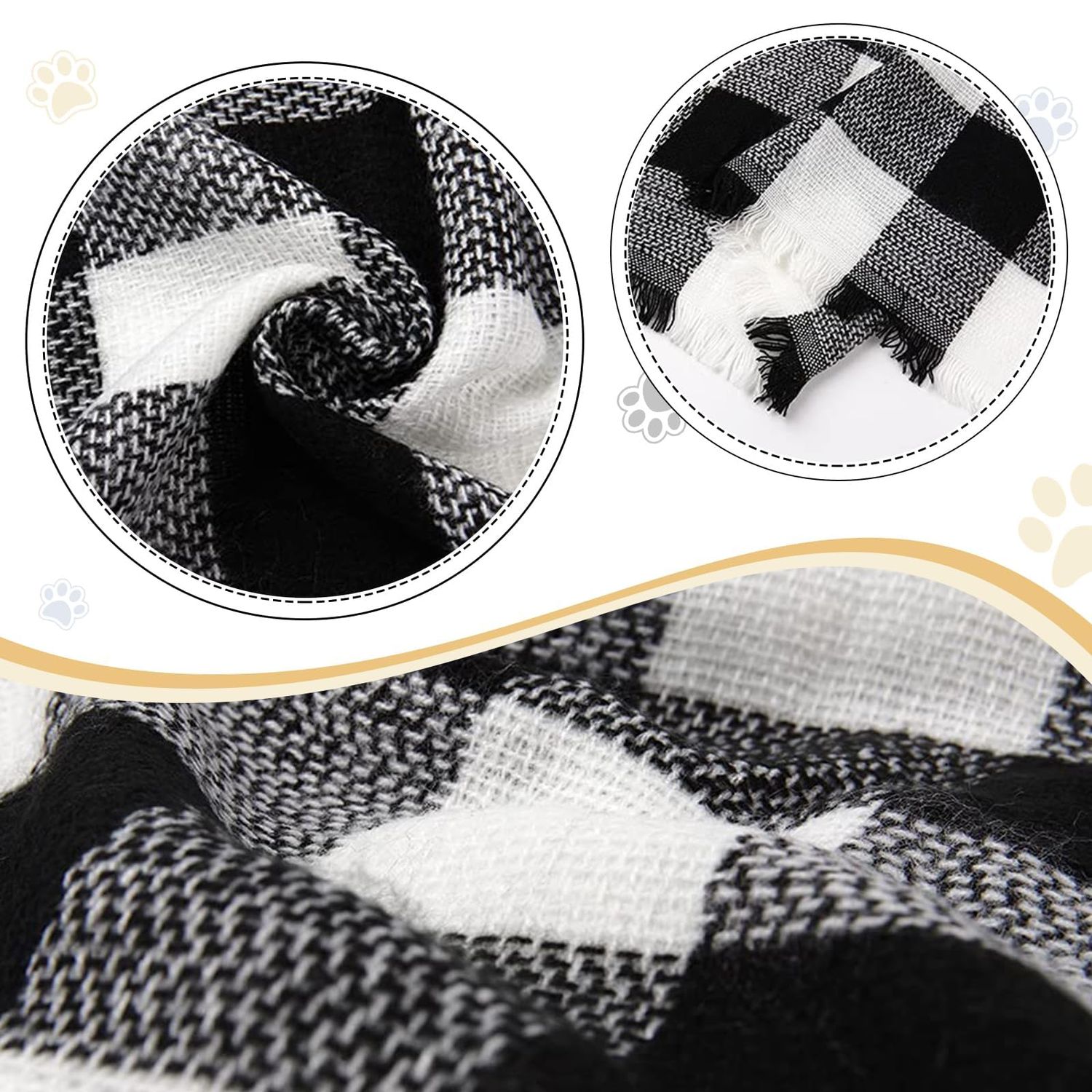 E-Clover Christmas Matching Dog and Owner Set-Dog Bandana Collar & Matching Scarf Girl Boy Adjustable Dog Collars for Small Medium Dogs Owner Mom Gift Black White Buffalo Plaid