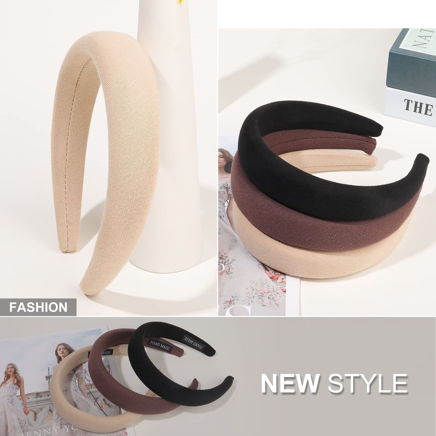 Ivyu Padded Headbands for Women- 3 Pcs Diademas Para Mujer De Moda Fashion Headband Hair Bands Neutral Puffy Headband