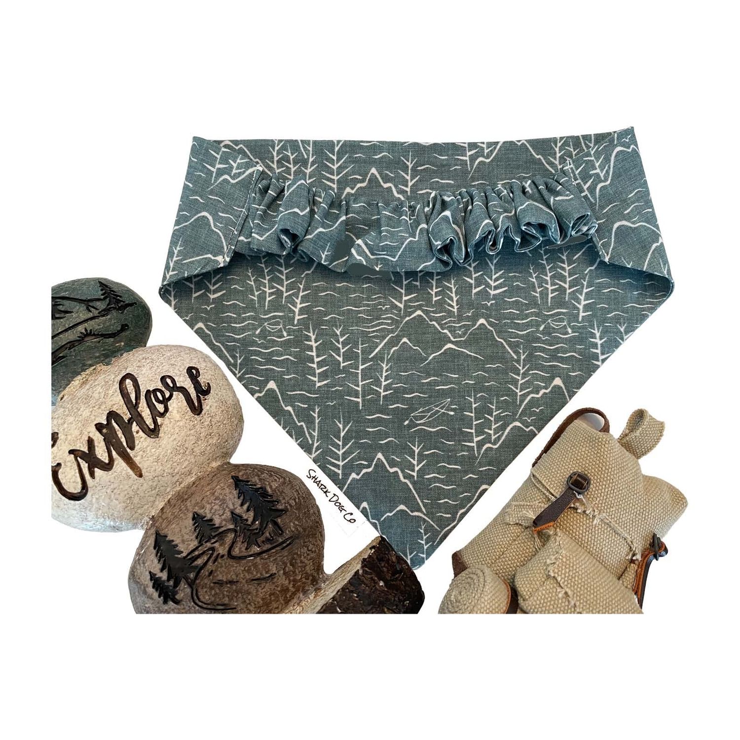 Shark Dog Co | Sage Mountain | Slip-on, Scrunchie Dog Bandana | No Tying or Collar Necessary | Machine Washable (XL)