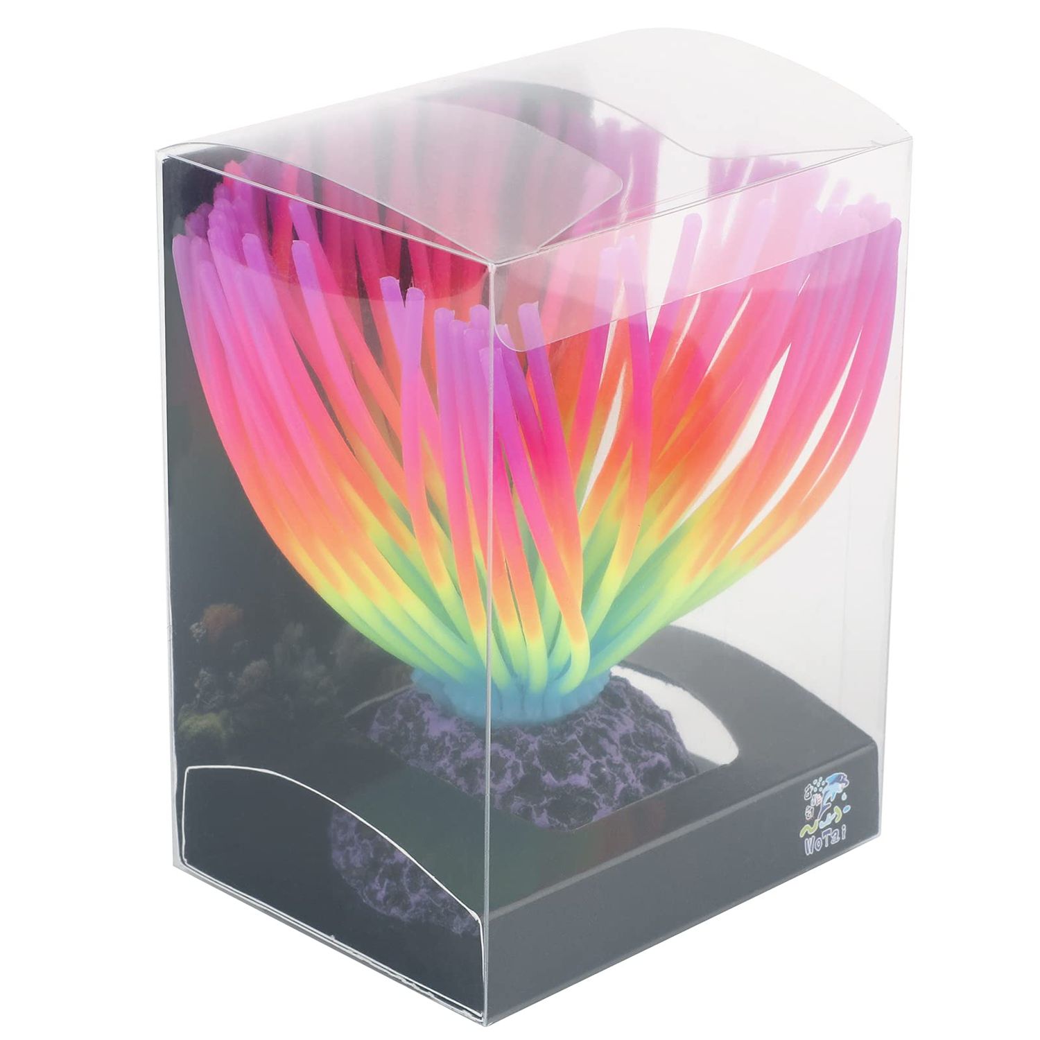 Uniclife Aquarium Imitative Rainbow Sea Urchin Ball Artificial Silicone Ornament with Glowing Effect for Fish Tank Landscape Decoration