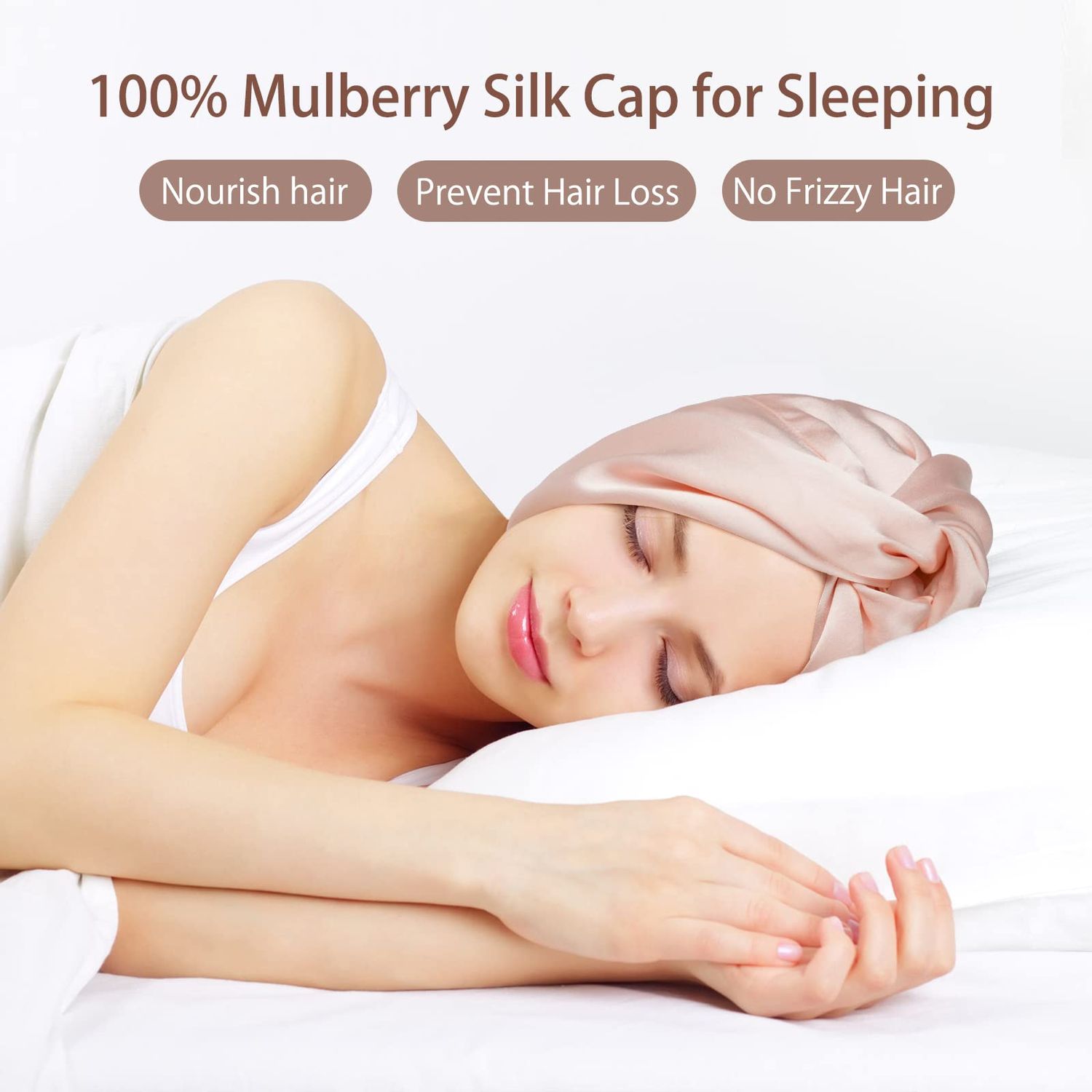 OLESILK 22 Momme Silk-Bonnet for Sleeping, 22 Momme 100% Mulberry Silk Sleep Cap for Women, Silk Hair Wrap for Curly Hair, Pink
