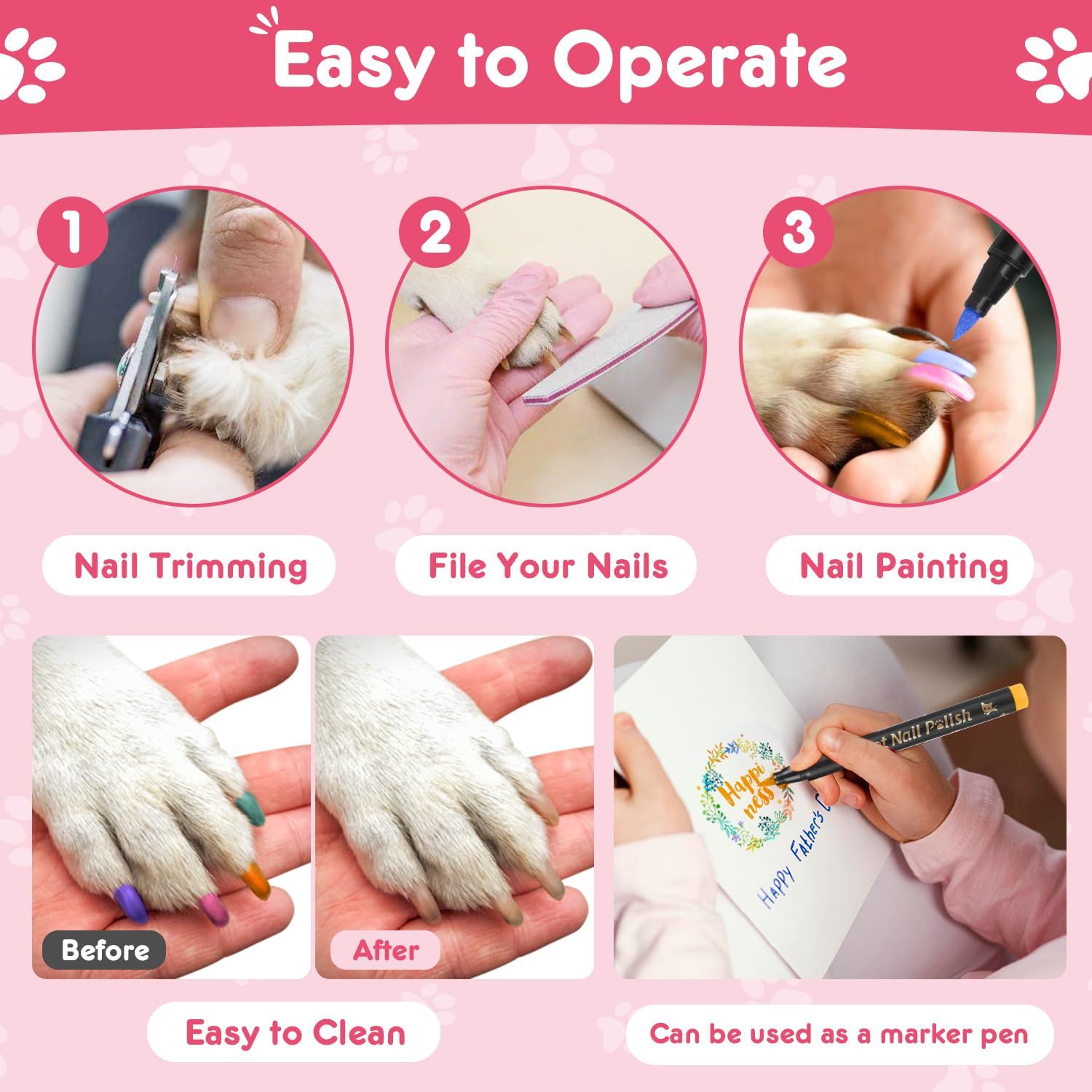 Dog Nail Polish Pens Quick Dry - 7 Colors Pet Nail Polish Set for Dogs, Dog Safe Easy Application Nail Polish Pens for Dog Nail Art, Fast Dry Girl Doggy Nail Polish - Great Puppy Nail Pawlish Set