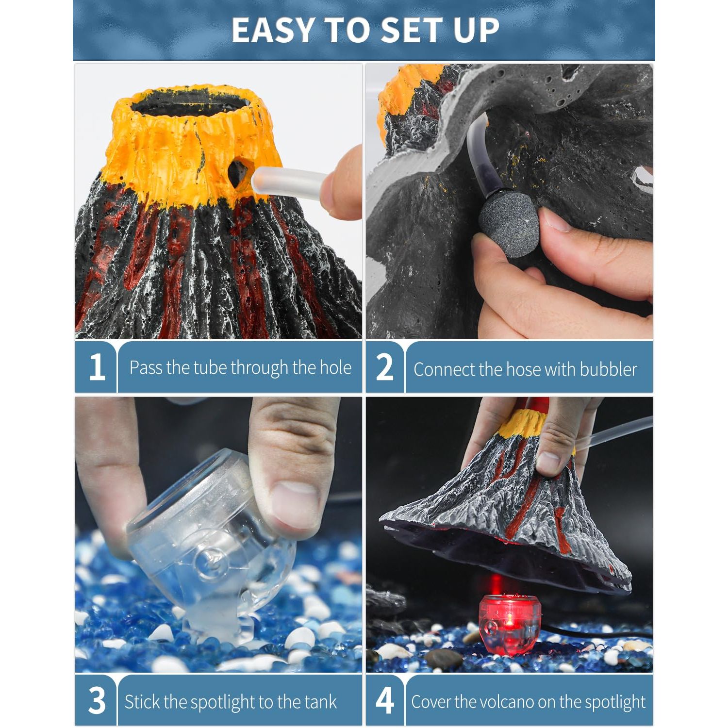 Uniclife Aquarium Volcano Ornament Kit with Air Stone Bubbler Fish Tank Decorations