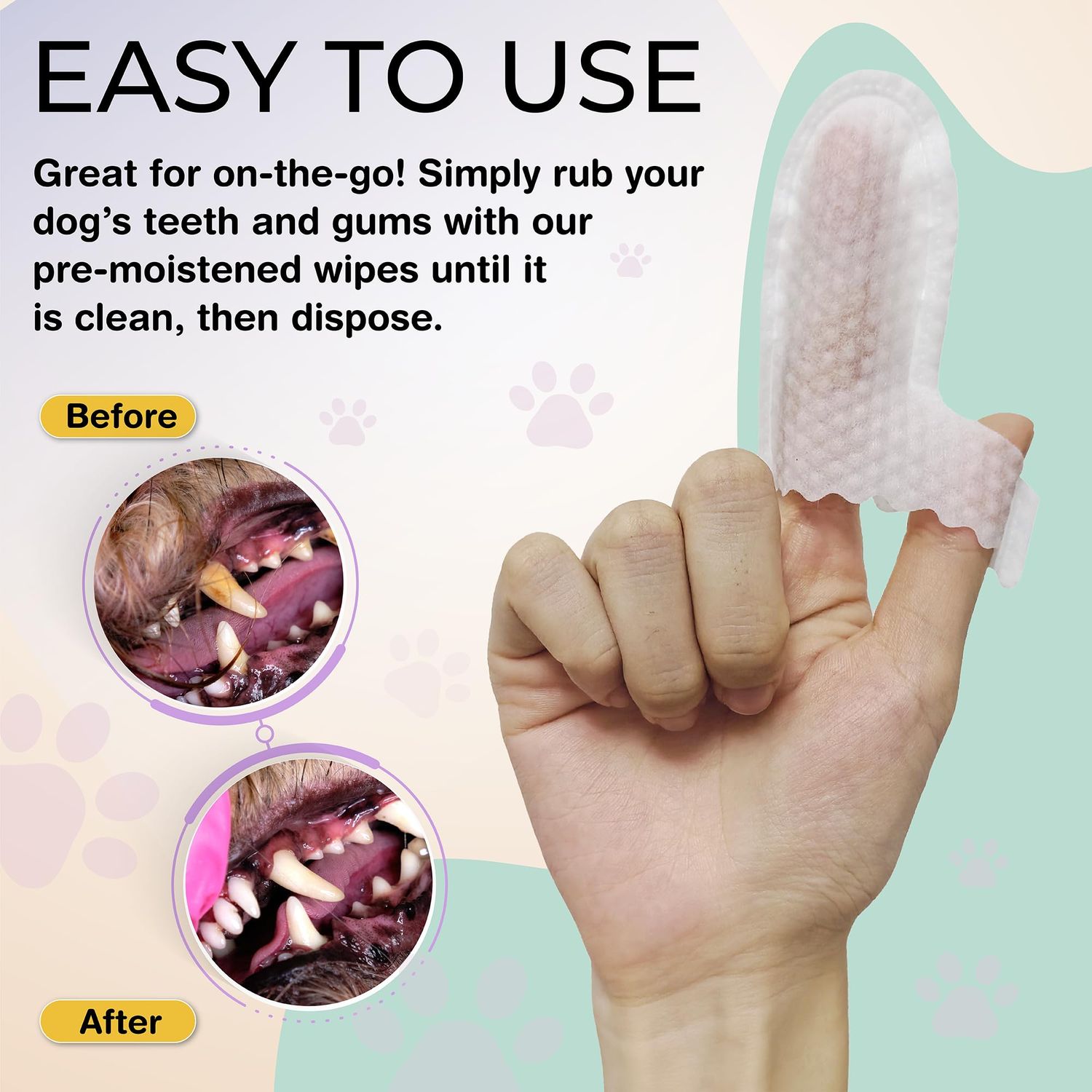40 Dog Teeth Wipes - Dog Teeth Cleaning Products - Dog Dental Wipes - Teeth Cleaner for Dogs - Dog Tooth Cleaner - Dental Care for Dogs - Dog Tooth Brushing Kit - Dog Teeth Cleaning Kit - Dog Wipes