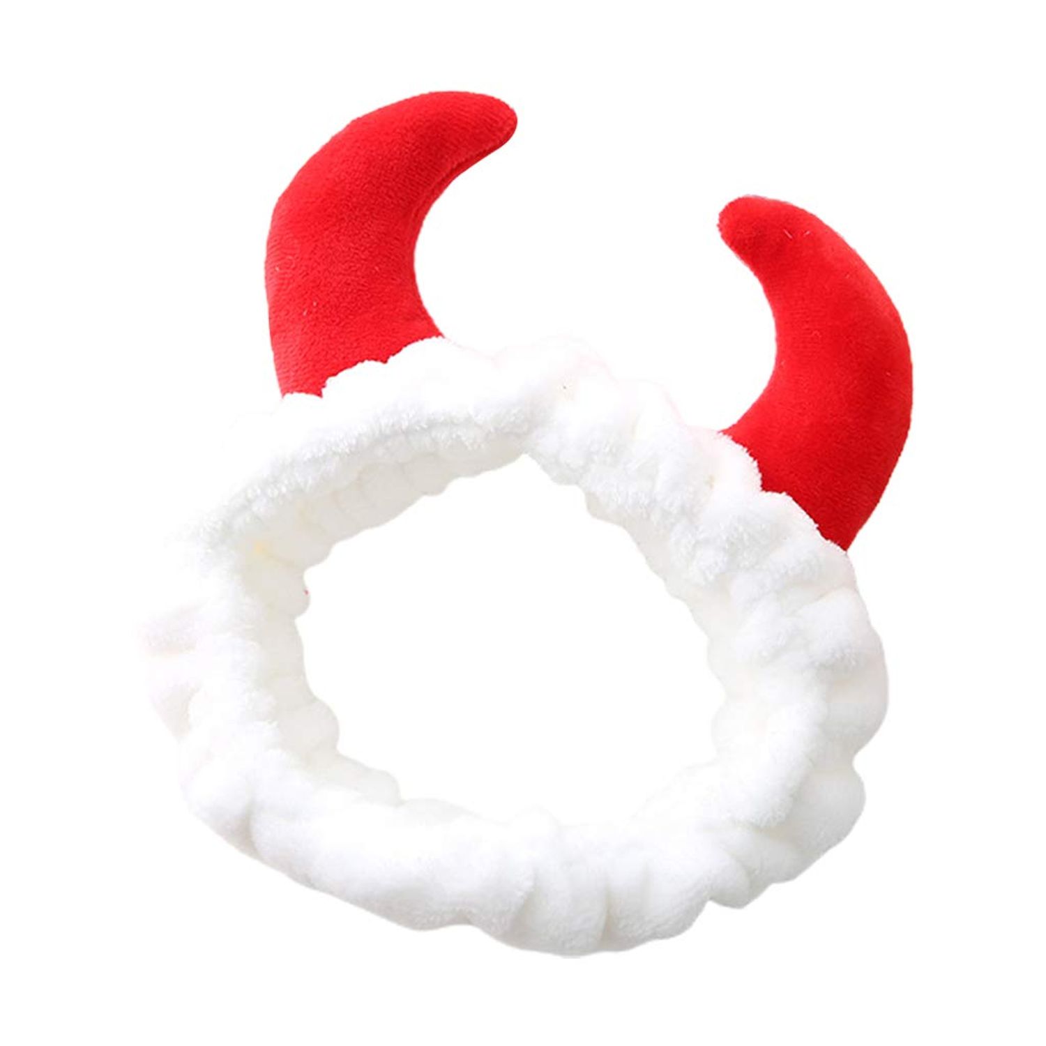 appuivbt Plush Red Devil Horns Headband,Face Wash Plush Hair Band Hair Hoop Makeup Turban Bandana Headband for Female Girls