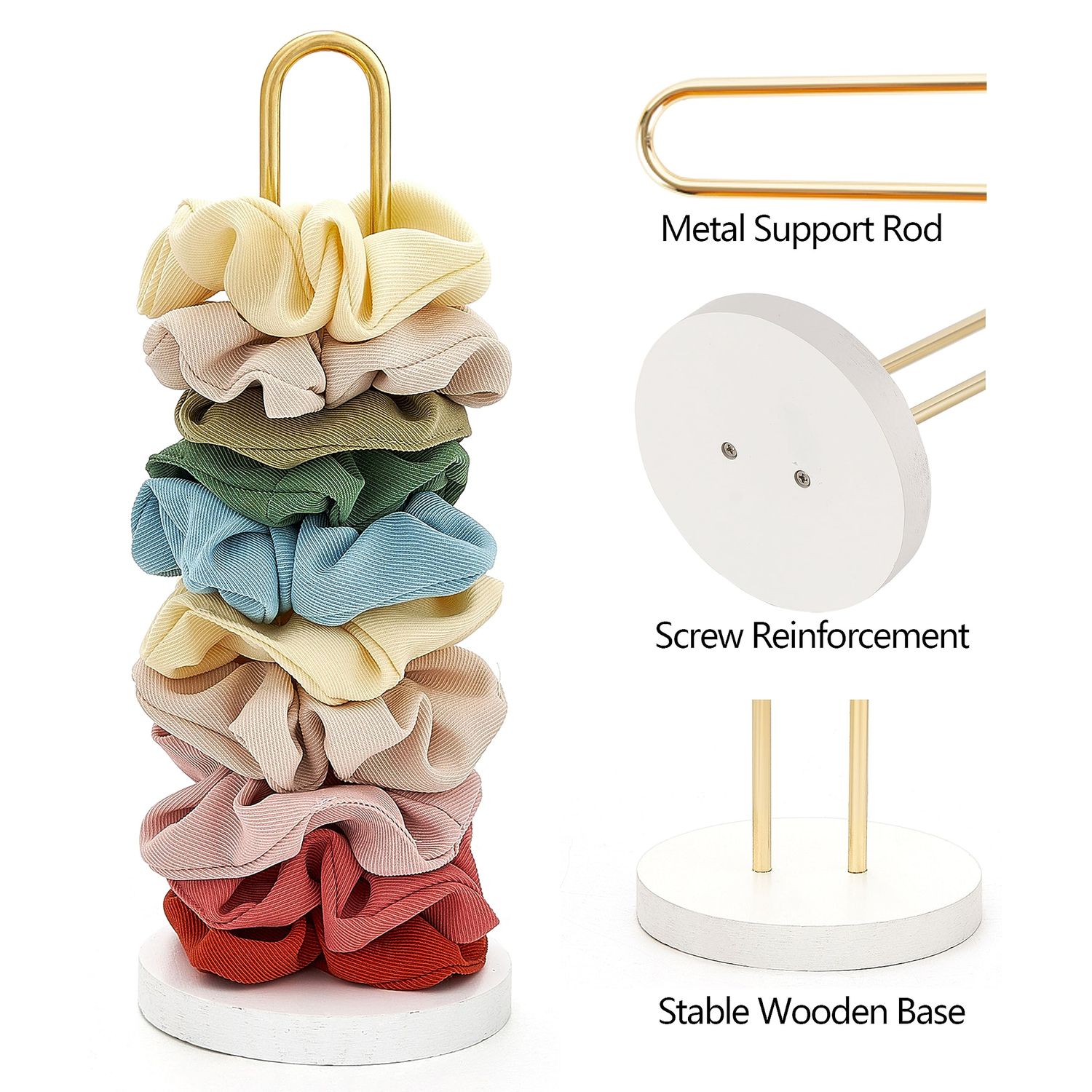 Mkono Scrunchies Holder Stand Hair Accessories Organizer Gold White Metal Scrunchies Tower Hold 25 - 35 Scrunchies Modern Vertical Hair Tie Organizer Jewelry Scrunchy Holder for Girls, White