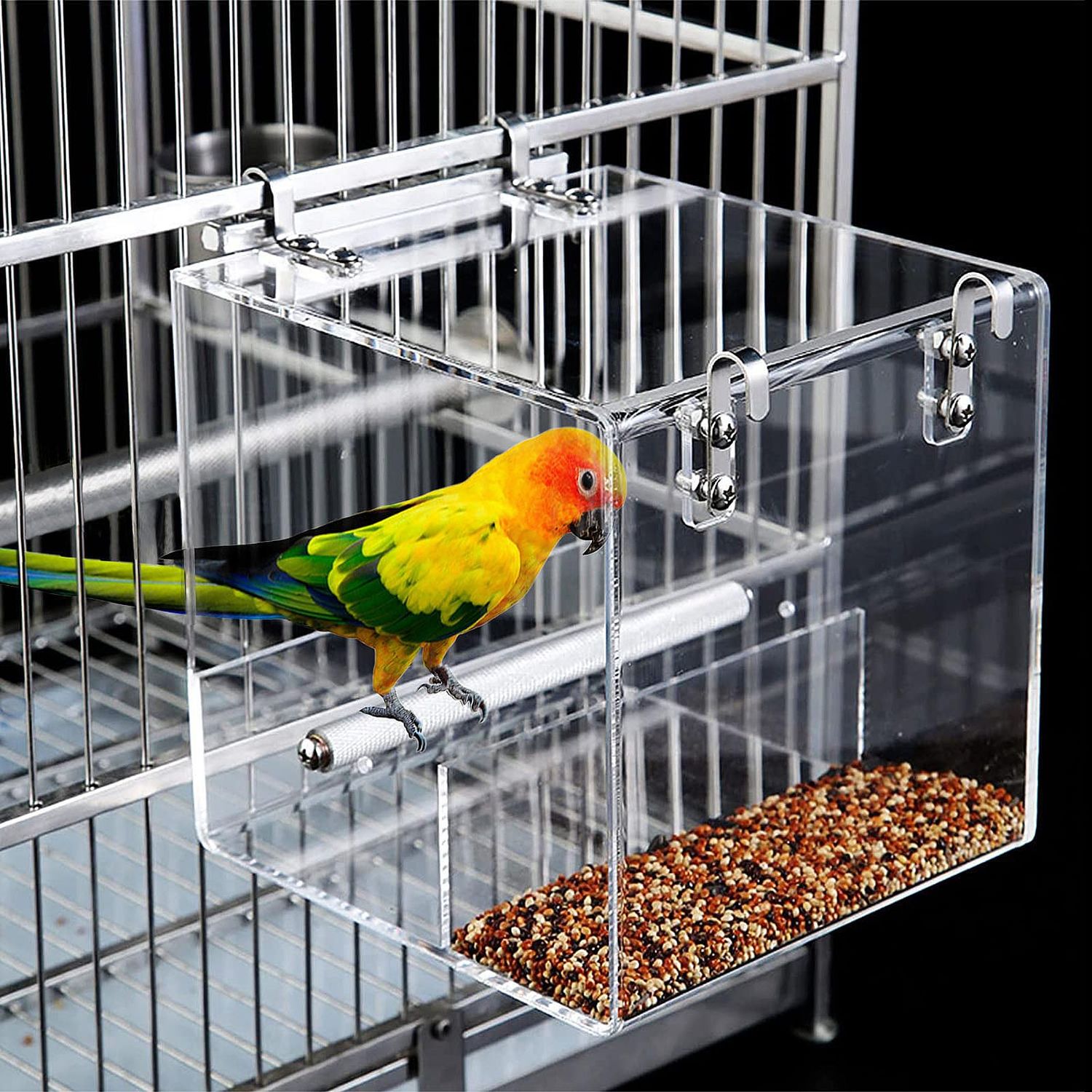 No Mess Bird Feeder for Cage Bird Feeder Automatic Bird Cage Feeder, Acrylic No Spill Bird Feeder Cage for Parakeet Parrot Cockatiels Cockatiels Lorikeet Lovebirds Cage Seed Feeder 6.4inch