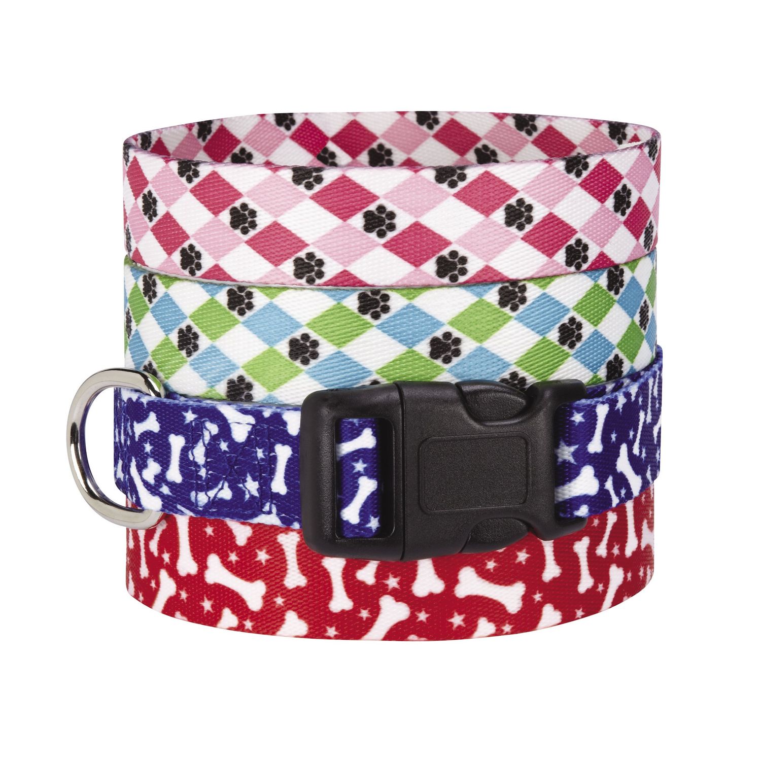 Casual Canine Nylon Pooch Patterns Dog Collar, Fits Necks 6" to 10", Red Bone
