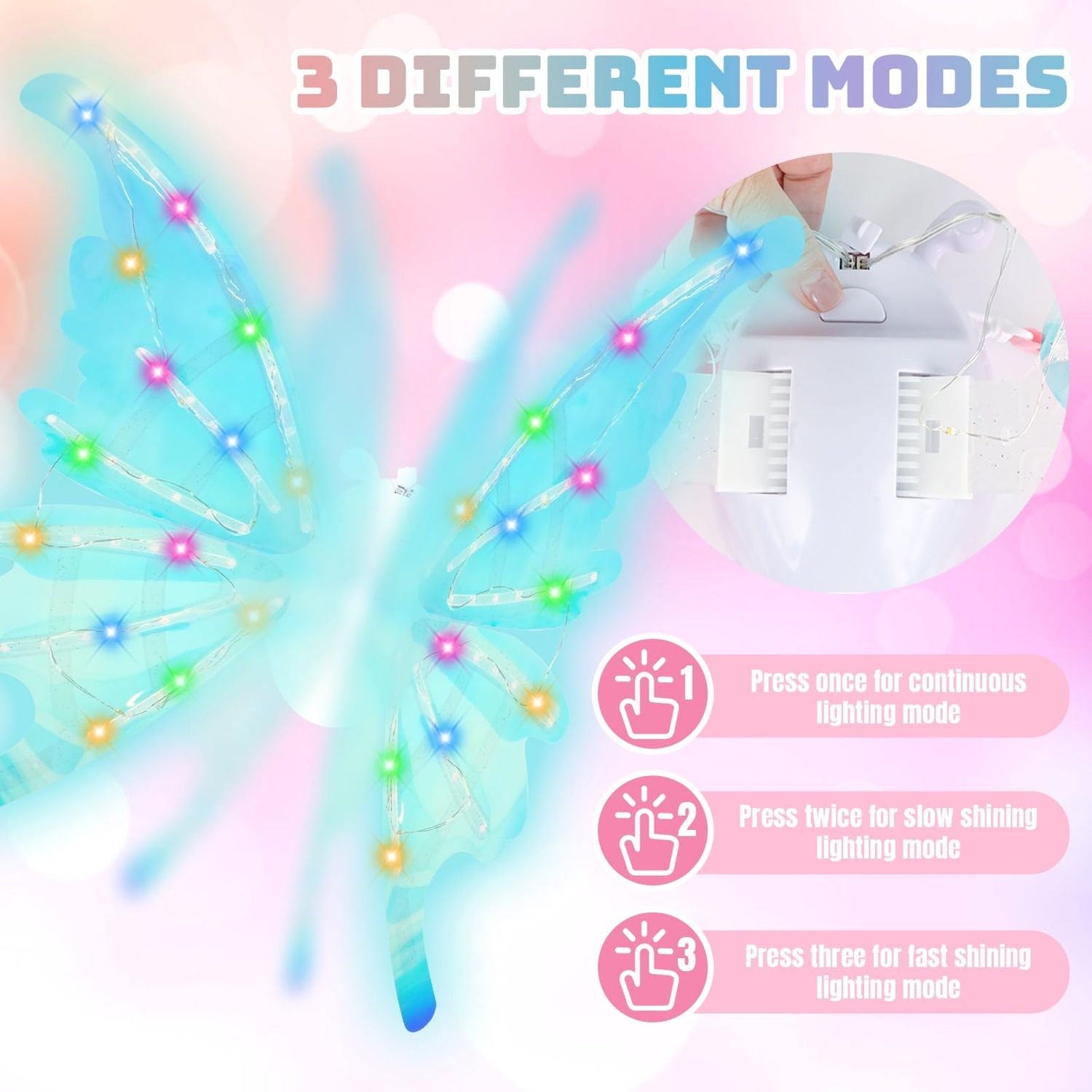 Audairex Light Up Butterfly Wings with LED Lights,Electric Fairy Angel Wings for Girls,Pet Sparkling Glowing Wings for Dog,Toy for Kids as Birthday Christmas Gift,Cosplay Princess Dress Up Party