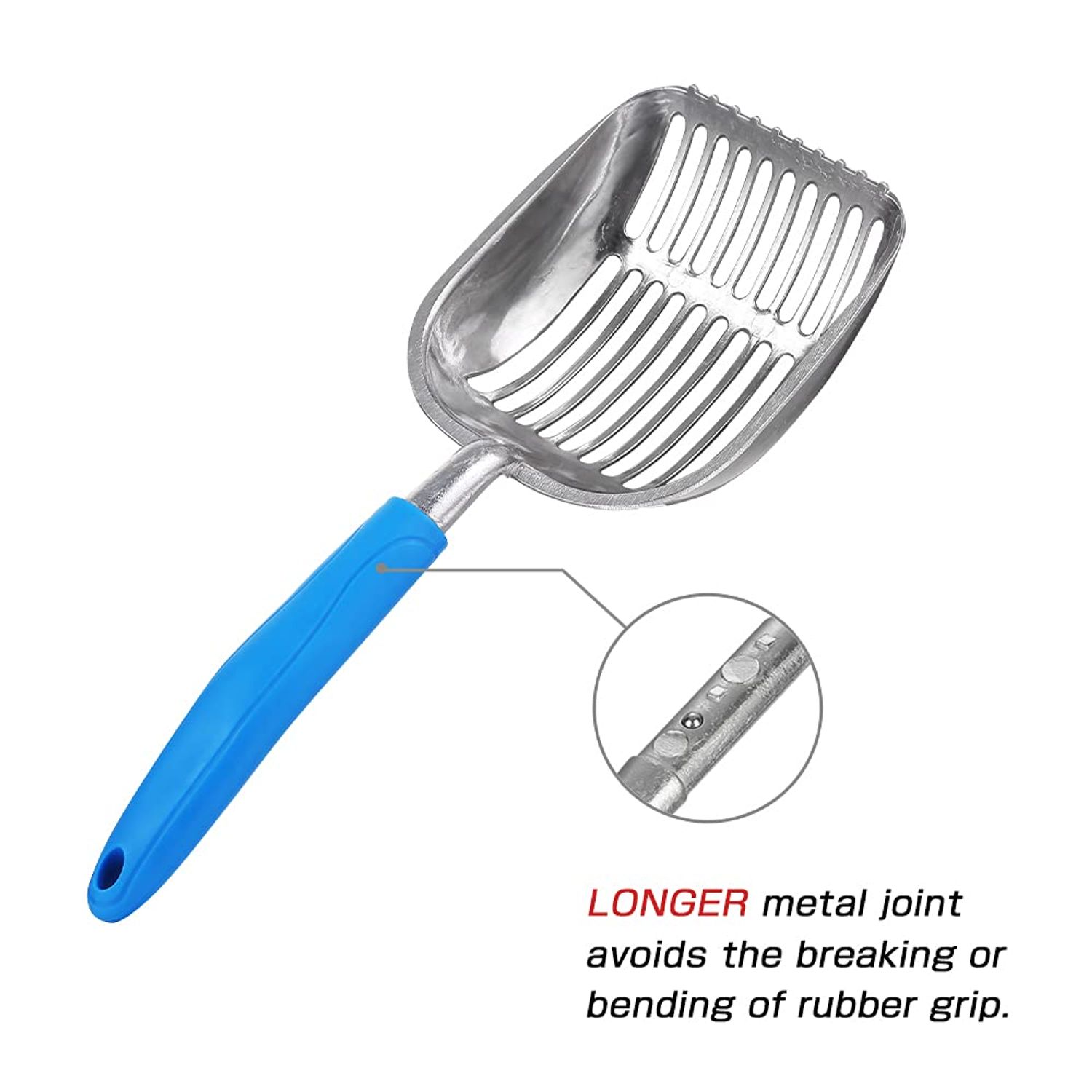 Chi-buy The Latest Update Metal Cat Litter Scoop POLISHING Blue Handle,Aluminum Alloy with TABS/Round Teeth Pet Kitty Litter Scooper