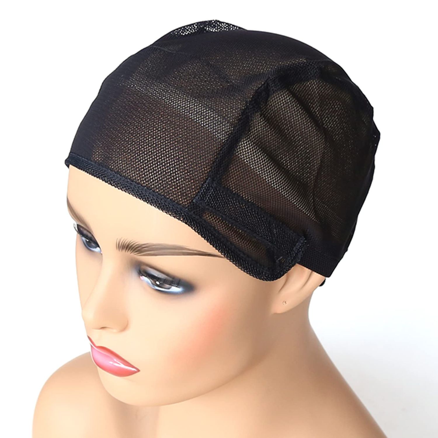 BTWTRY Stretch Wig Caps for Making Wigs Adjustable Weft Wig Cap 2Pieces Lot Black Color Mesh Weaving Wig Cap (Weaving Cap-Black)