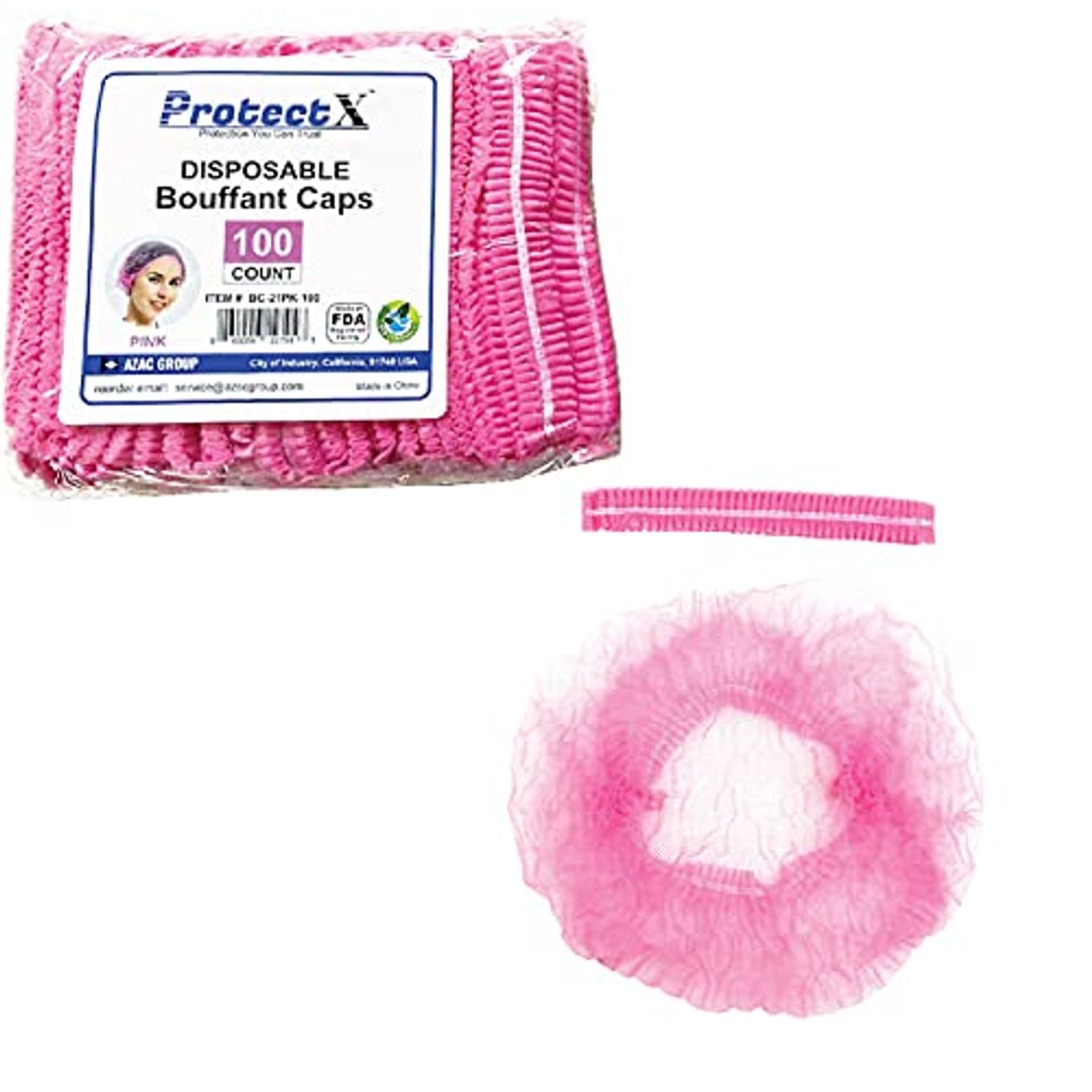 ProtectX Disposable Bouffant (Hair Net) Caps Hair Head Cover Nets 21” (Pink 100 pack)