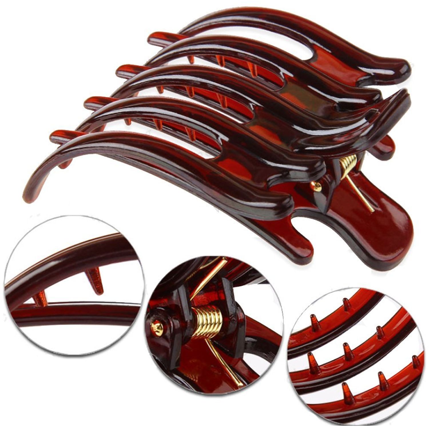 2Pcs Large Plastic Non-slip Hair Claw Clips Hairpin Clamp with Inner Teeth for Women Girls(Black+Brown)
