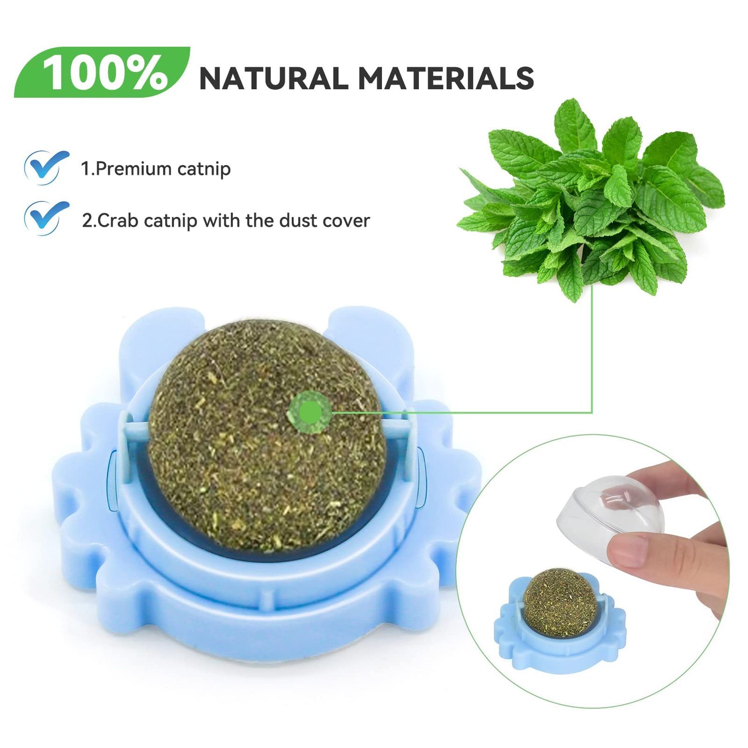 Aucenix Catnip Balls Toy for Cat, Wall Catnip Roller for Cat Licking, Teeth Cleaning Dental Edible Kitten Toy, Natural Rotating Crab Cat Toy (3 Colors)