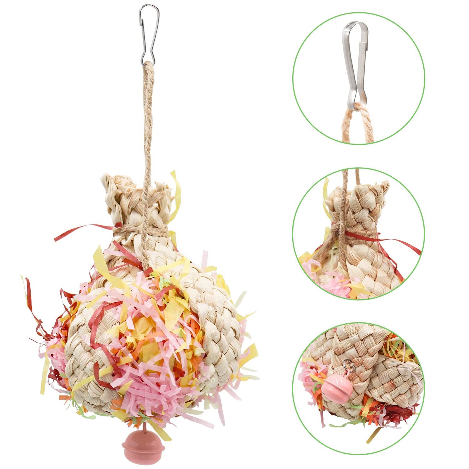 Oooct Colorful Bird Chewing Toy, Parrot Shredder Toy, Parrot Beak Grinding Toy with Bells, Bird Cage Accessories, Cage Toys for Cockatiels Parakeet Parrot Budgies Rat Hamster Chinchilla African Grey