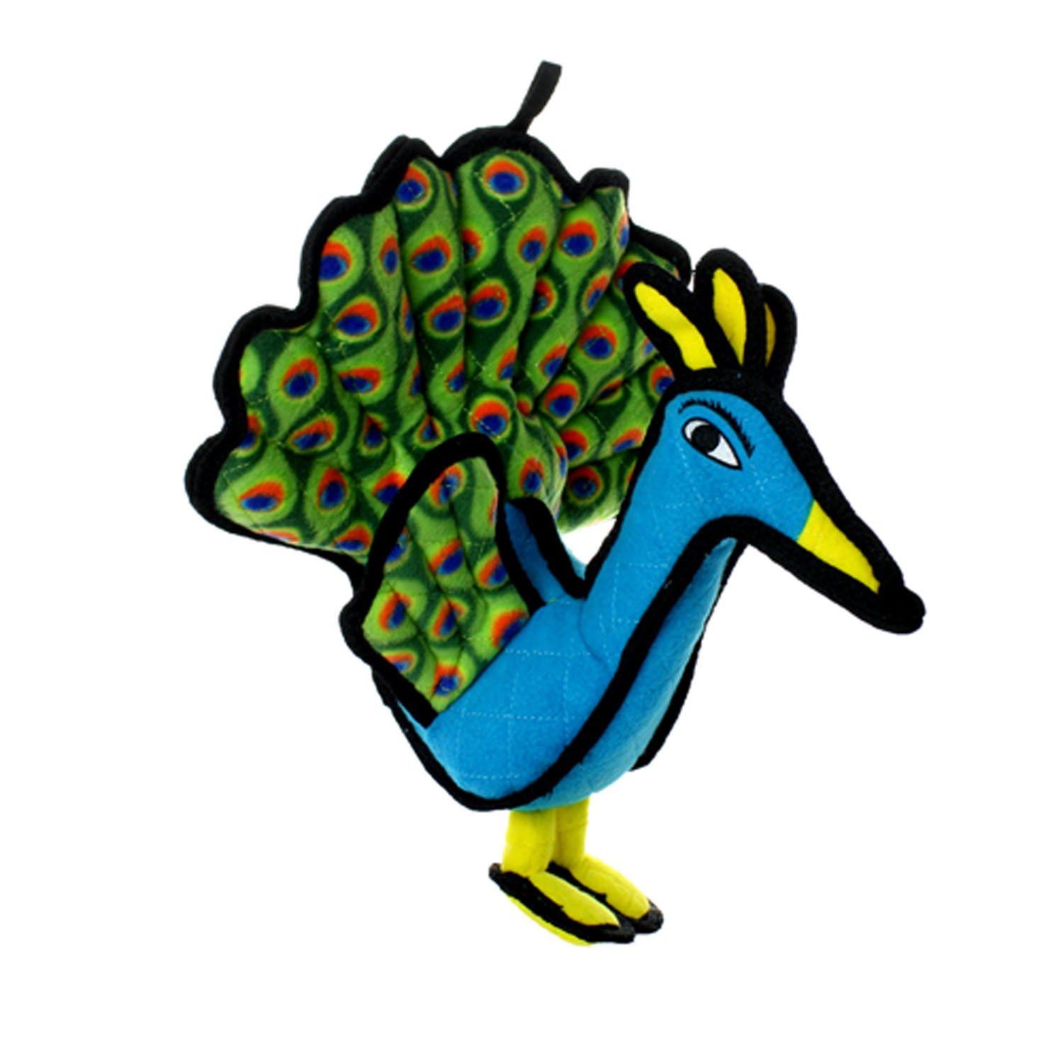 TUFFY - World's Tuffest Soft Dog Toy -Zoo Peacock- Multiple Layers. Made Durable, Strong & Tough. Interactive Play (Tug, Toss & Fetch). Machine Washable & Floats