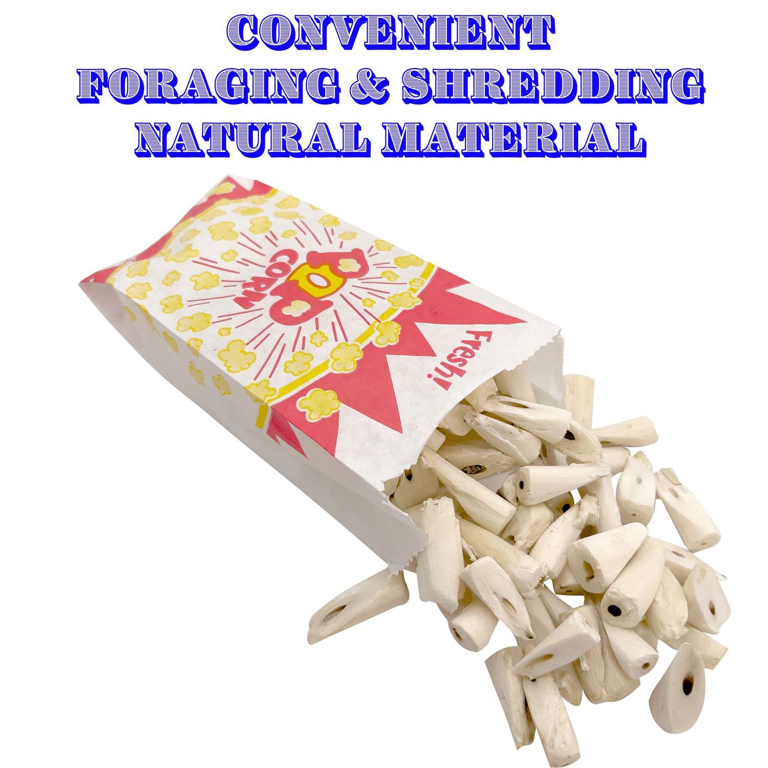 5112 Sola Popcorn Shredder - Handmade Super shreddable Bird Toy, Food Grade Popcorn Bag, Handcut sola Wood Pieces, Natural Jute Twine Hanger, Delightfully Fun for Birds to Shred and chew