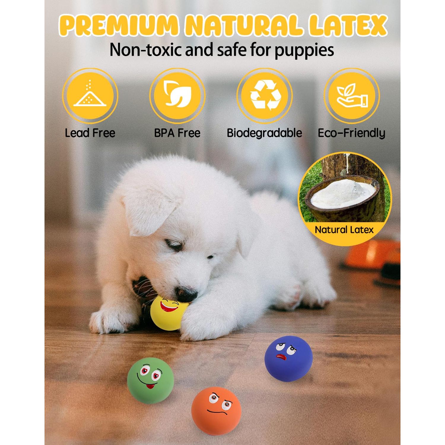 SCHITEC Squeaky Dog Toys, Funny Interactive Puppy Ball Toy, [6 Pack] Latex Rubber Squeak Pet Balls for Puppies Small Breed Dogs