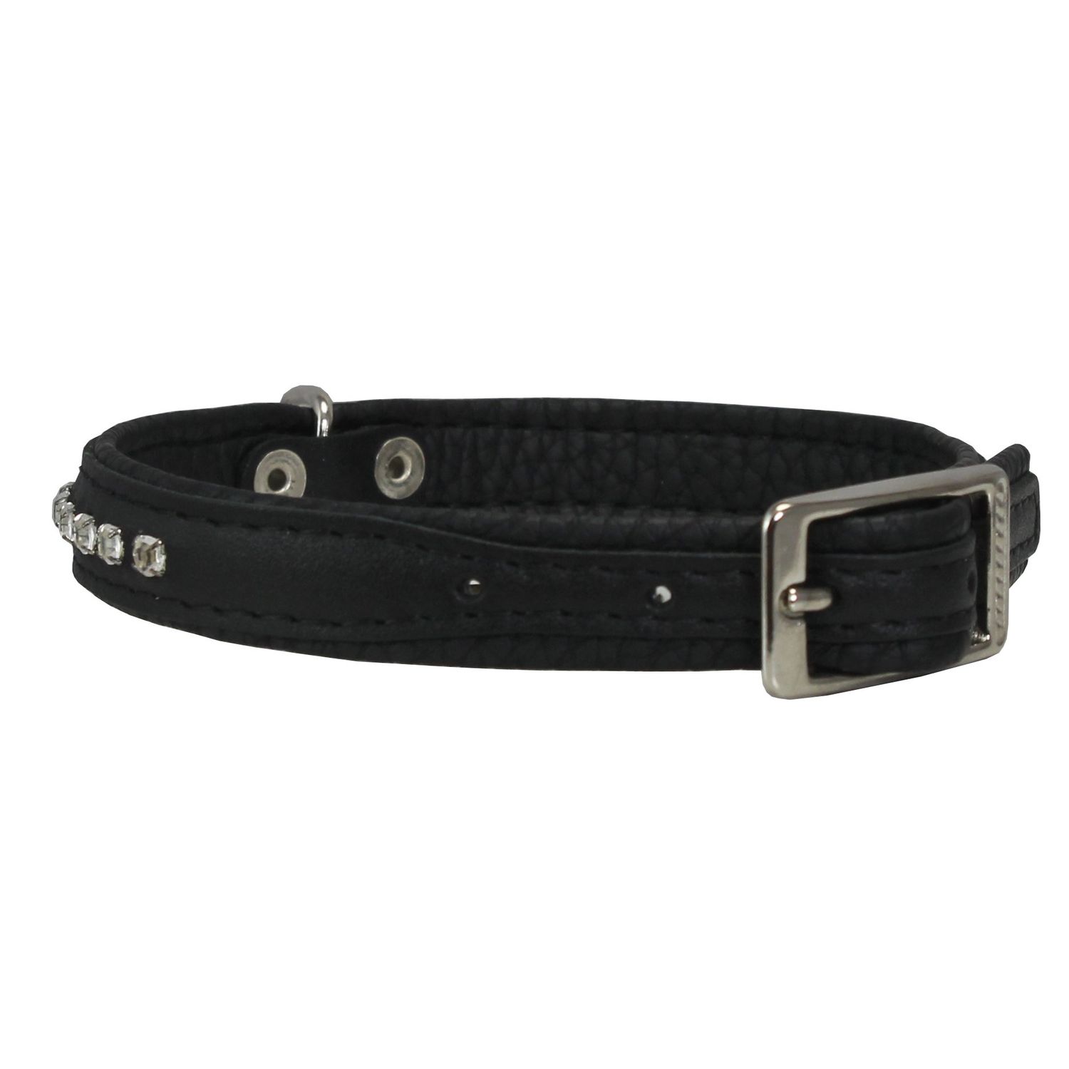 Dogs My Love Rhinestone Genuine Leather Dog Collar (Black, 11"-13.5" Neck)