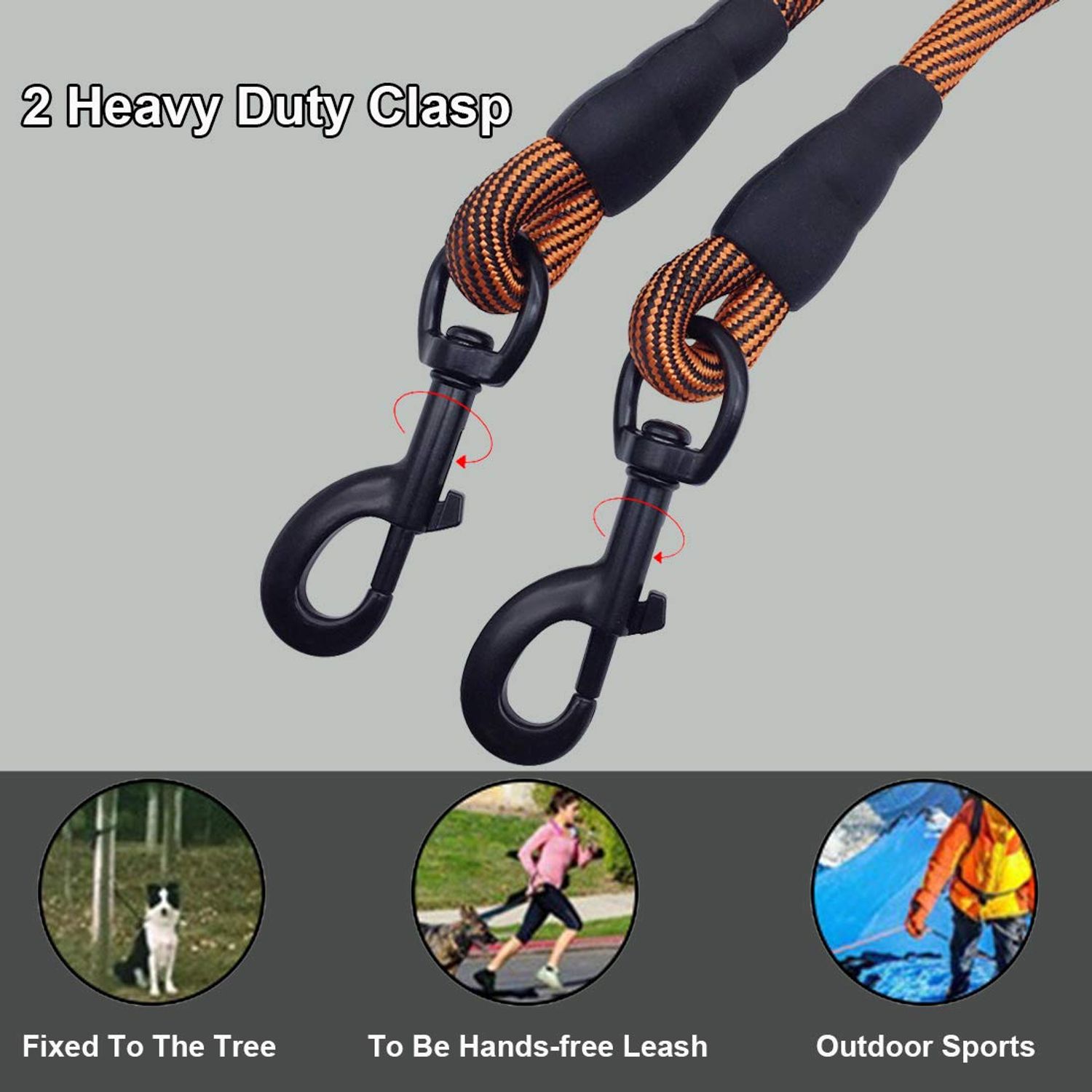 BTINESFUL Tie-Out Check Cord Long Rope Dog Leash, 8ft 12ft 20ft 30ft 50ft Recall Training Lead Leash- Great for Large Medium Small Dogs Training, Playing, Camping, or Backyard (20ft, Orange Black)
