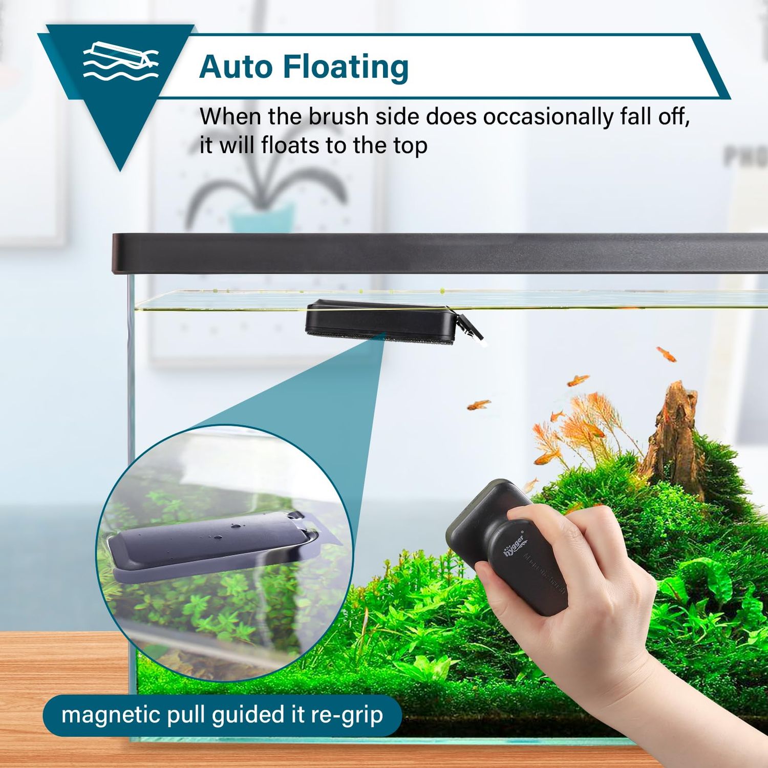 hygger Aquarium Magnetic Glass Cleaner, Algae Scraper for Fish Tank Cleaning with Two Detachable Blade, Magnet Floating Design Scrubbing Brush