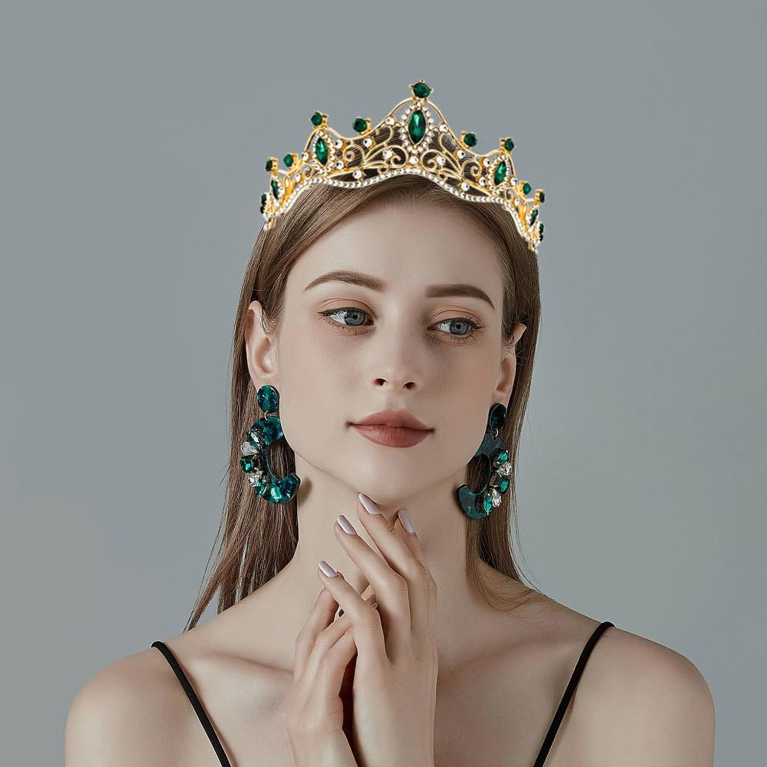 Green Tiaras for Women Princess Crown Headband, Crystal Tiaras Birthday Crown Wedding Rhinestones Princess Party Headbands Hair Accessories for Women and Girls