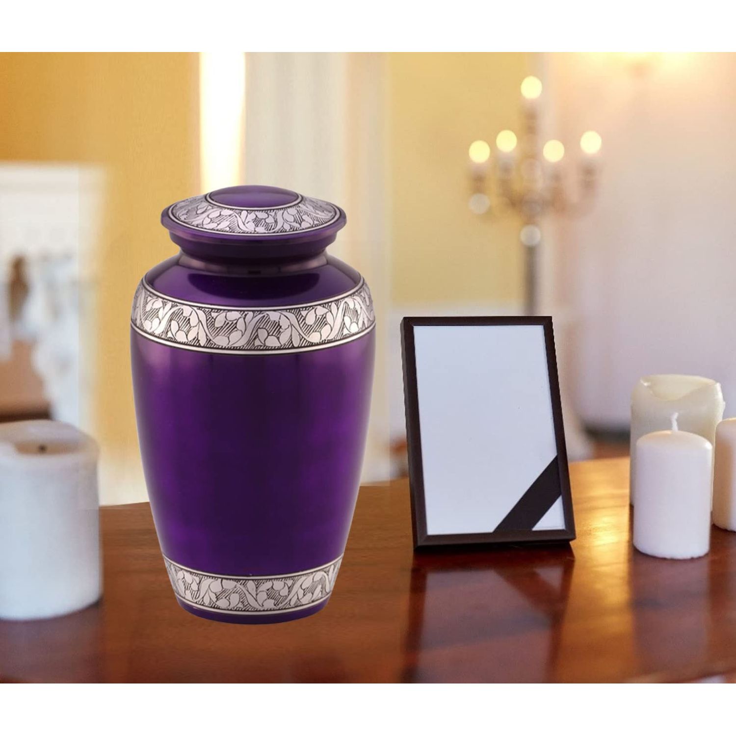 Mulberry with Silver Band Cremation Urn for Human Ashes - Funeral Urn Handcrafted - Affordable Urn for Ashes - Large Urn with Bag