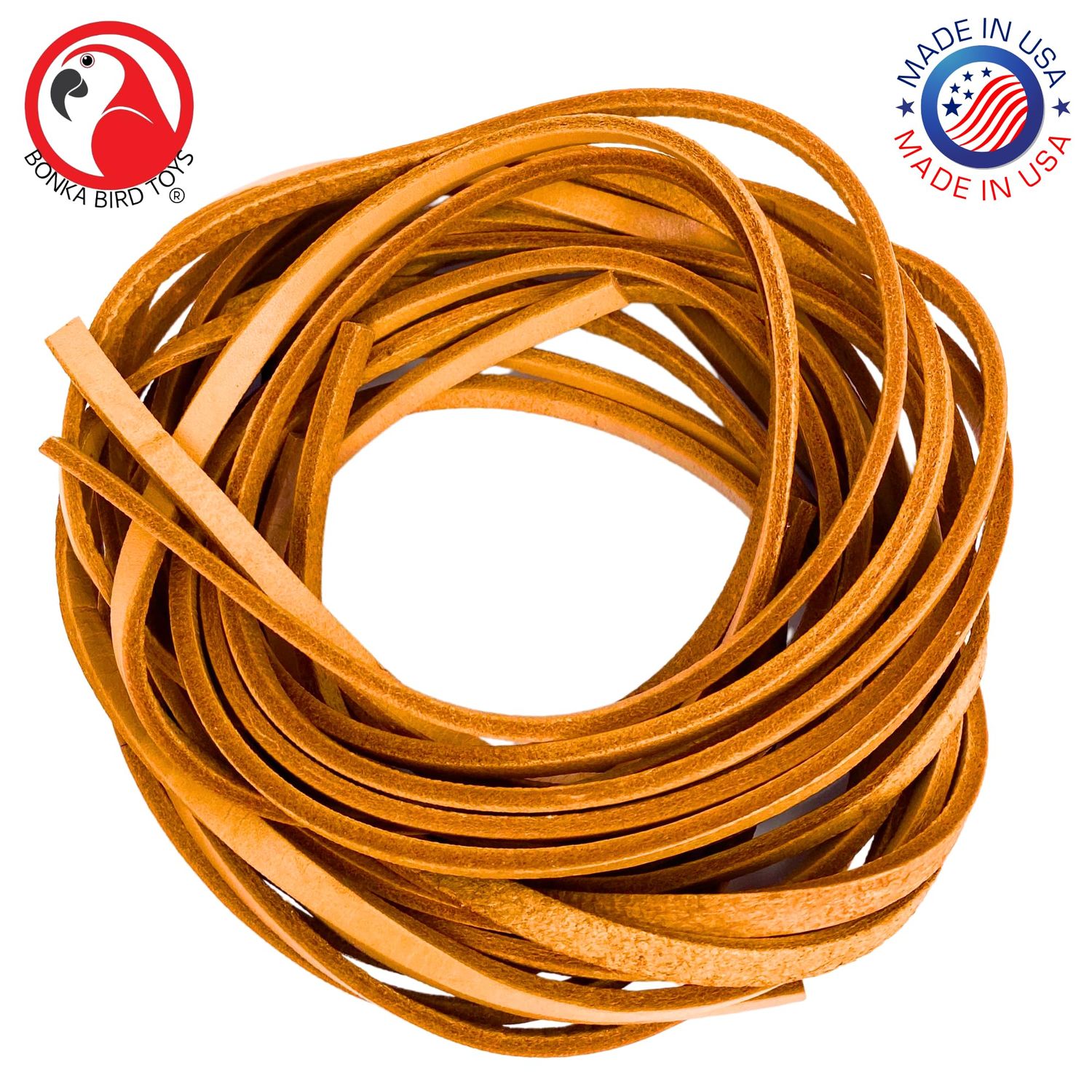 Bonka Bird Toys 2002 Six Pack Thick Leather 48" Long x 1/4" Cord Genuine Natural Leather Lace Strip Craft Part Bird Toy Making Projects Roll Rope Tan Hide
