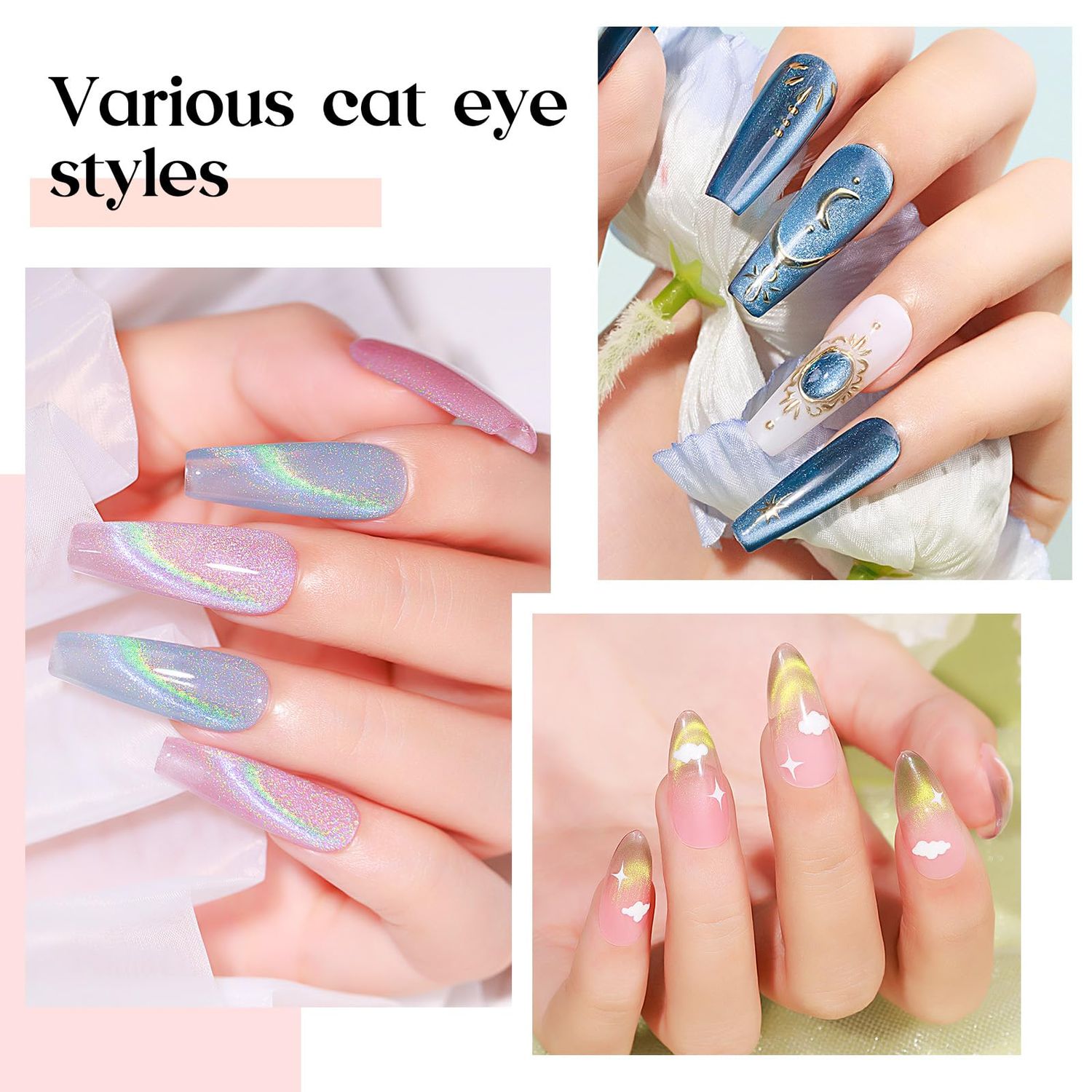 MIZHSE Nail Magnet Tool: 5 in 1 Magnetic for Cat Eye Nails, Multi-Function Magnet Stick 3D Magnetic Cat Eye Gel Polish, Nail Art Cat Eye Magnet Stick Nail Design Tools for Nail Salon Studio Home DIY