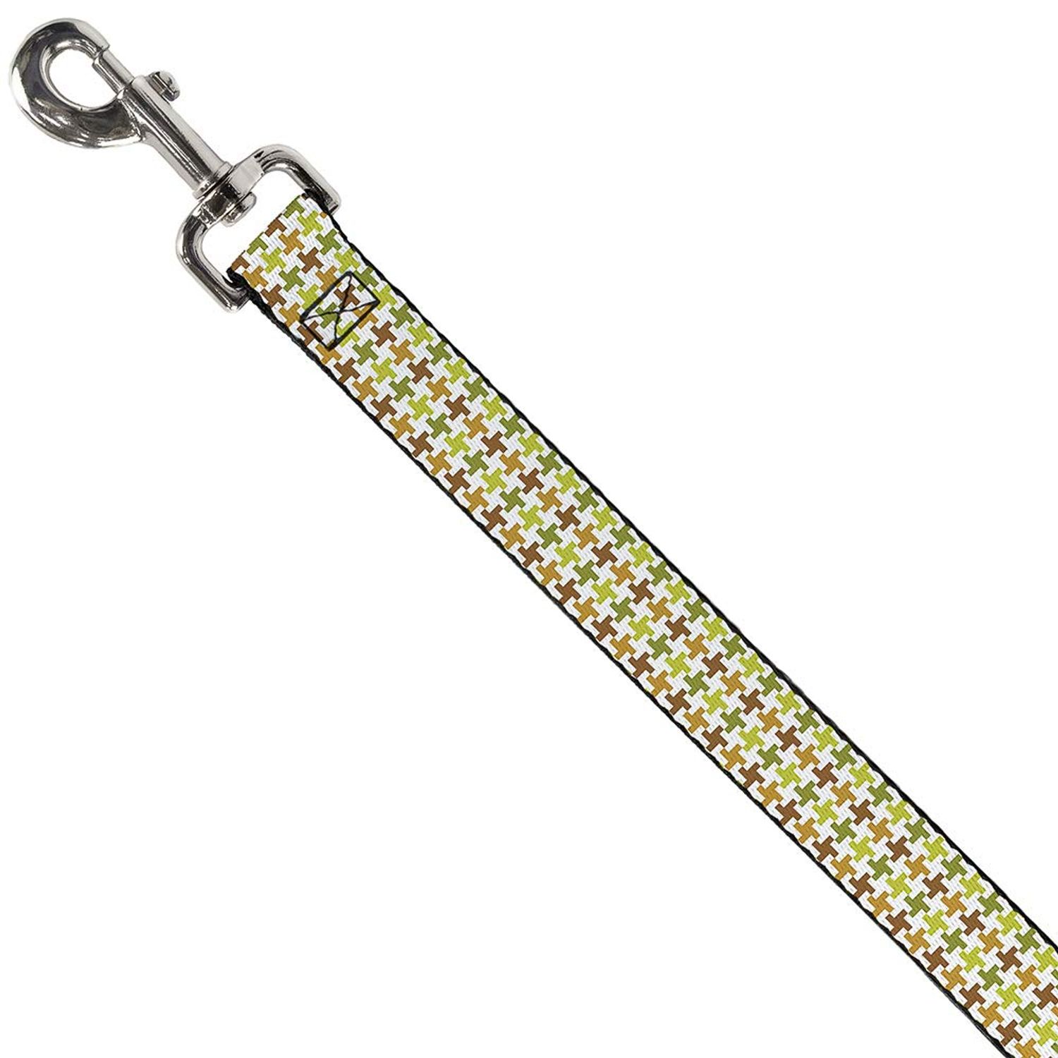 Buckle-Down Pet Leash - Houndstooth White/Green/Brown - 6 Feet Long - 1.5" Wide