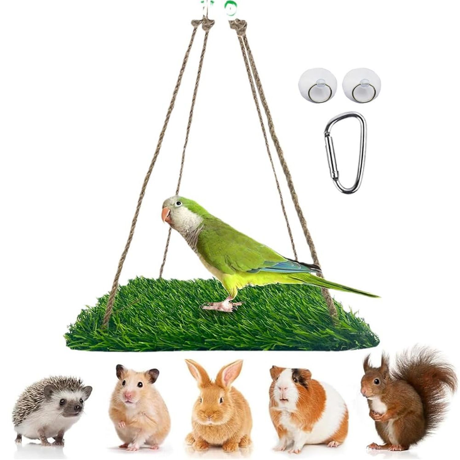 Bird Toys Hammock Swing Hanging Bed Portable Grass Pad Climbing Hanging Hammock for Reptile Bearded Dragon Leopard Gecko Lizard Hamster Iguana (Square)