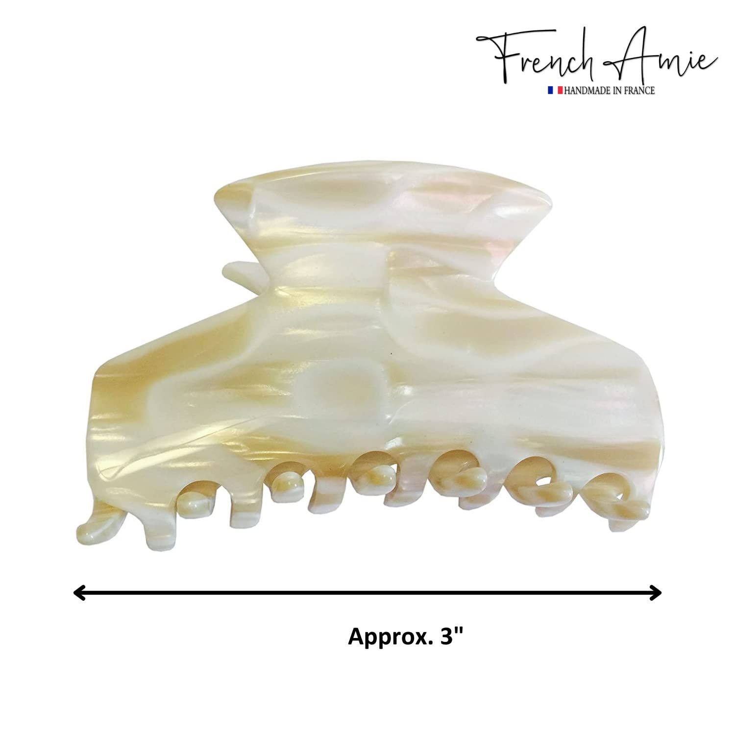 French Amie Chic Ivory Handmade Celluloid Large 3" Jaw Hair Claw Clip Clamp Clutcher Fashion Durable and Styling Hair Accessories for Women Strong Hold No Slip Grip, Made in France