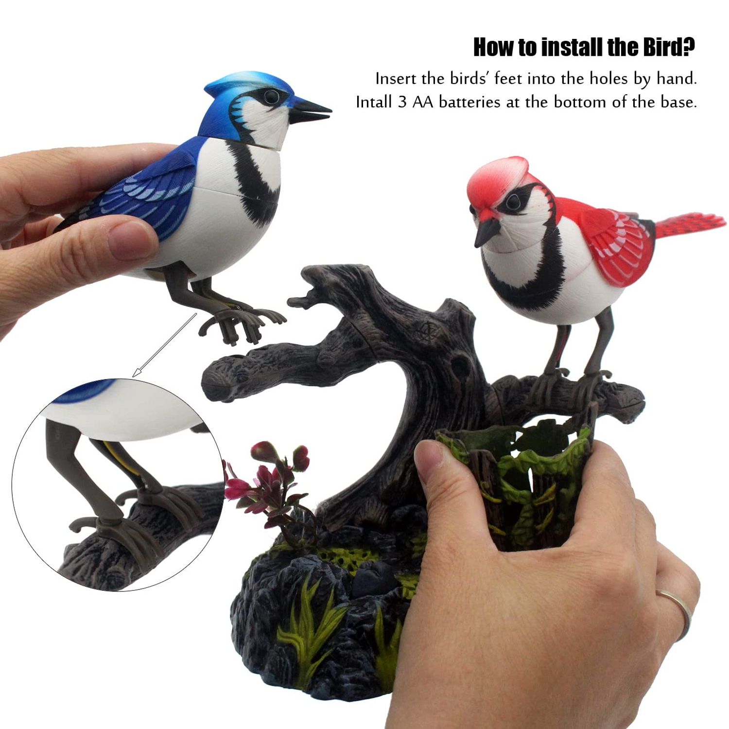 Tipmant Simulation Electric Birds Toys Voice Controlled Electronic Animal Pets Realistic Pen Holders Office Home Decor Ornament Kids Birthday Gifts (Blue)