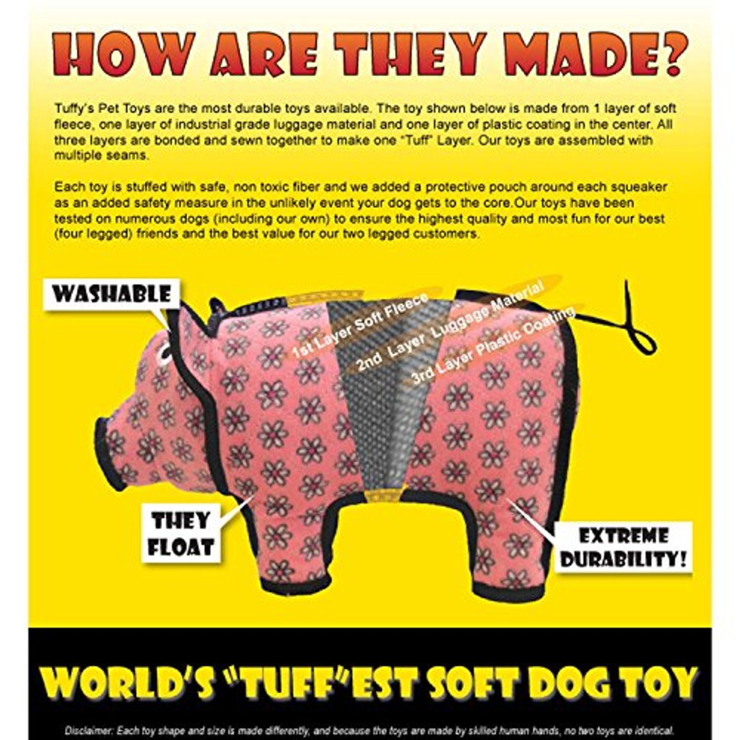 TUFFY - World's Tuffest Soft Dog Toy - Zoo Junior Bear - Squeakers - Multiple Layers. Made Durable, Strong & Tough. Interactive Play (Tug, Toss & Fetch). Machine Washable & Floats