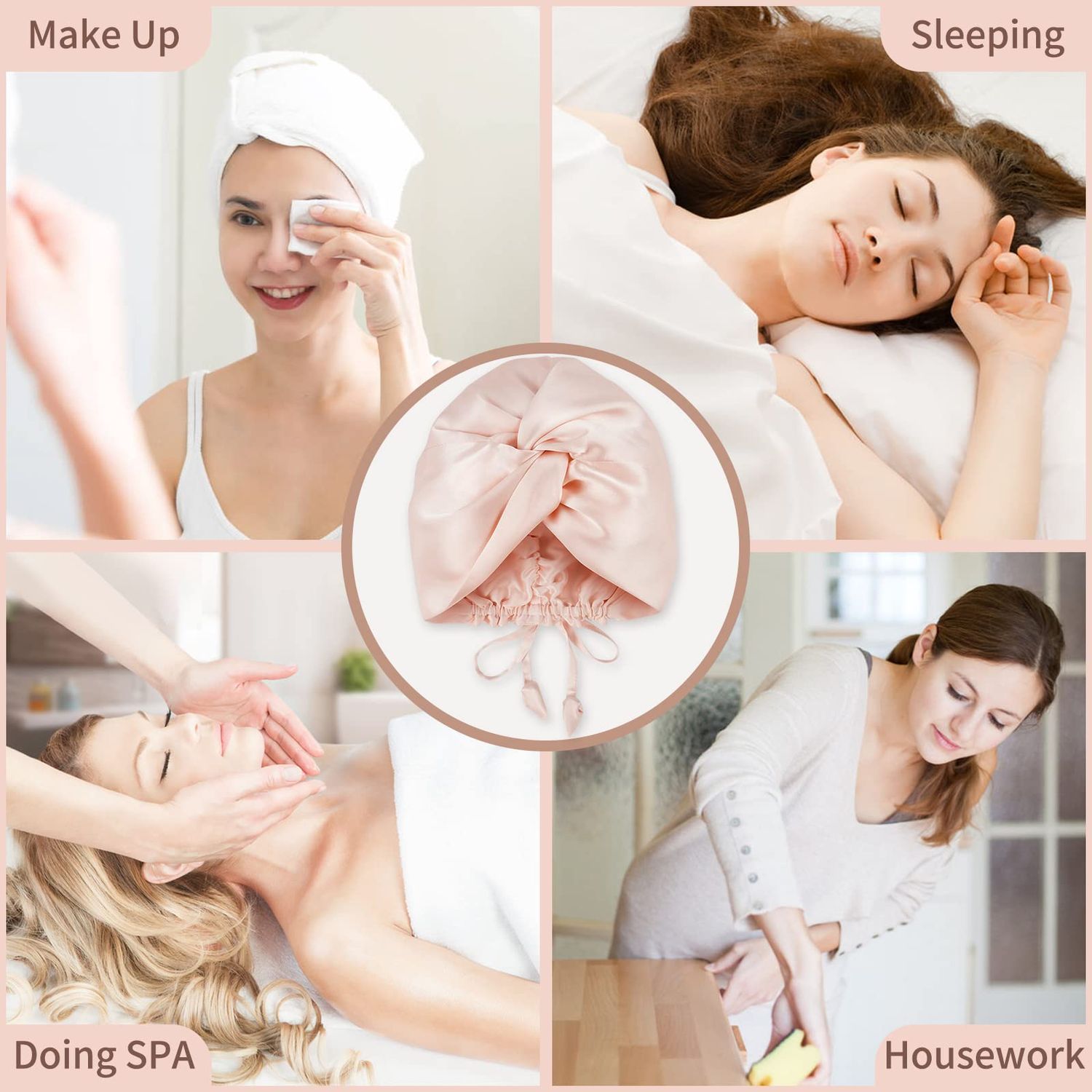 OLESILK 22 Momme Silk-Bonnet for Sleeping, 22 Momme 100% Mulberry Silk Sleep Cap for Women, Silk Hair Wrap for Curly Hair, Pink