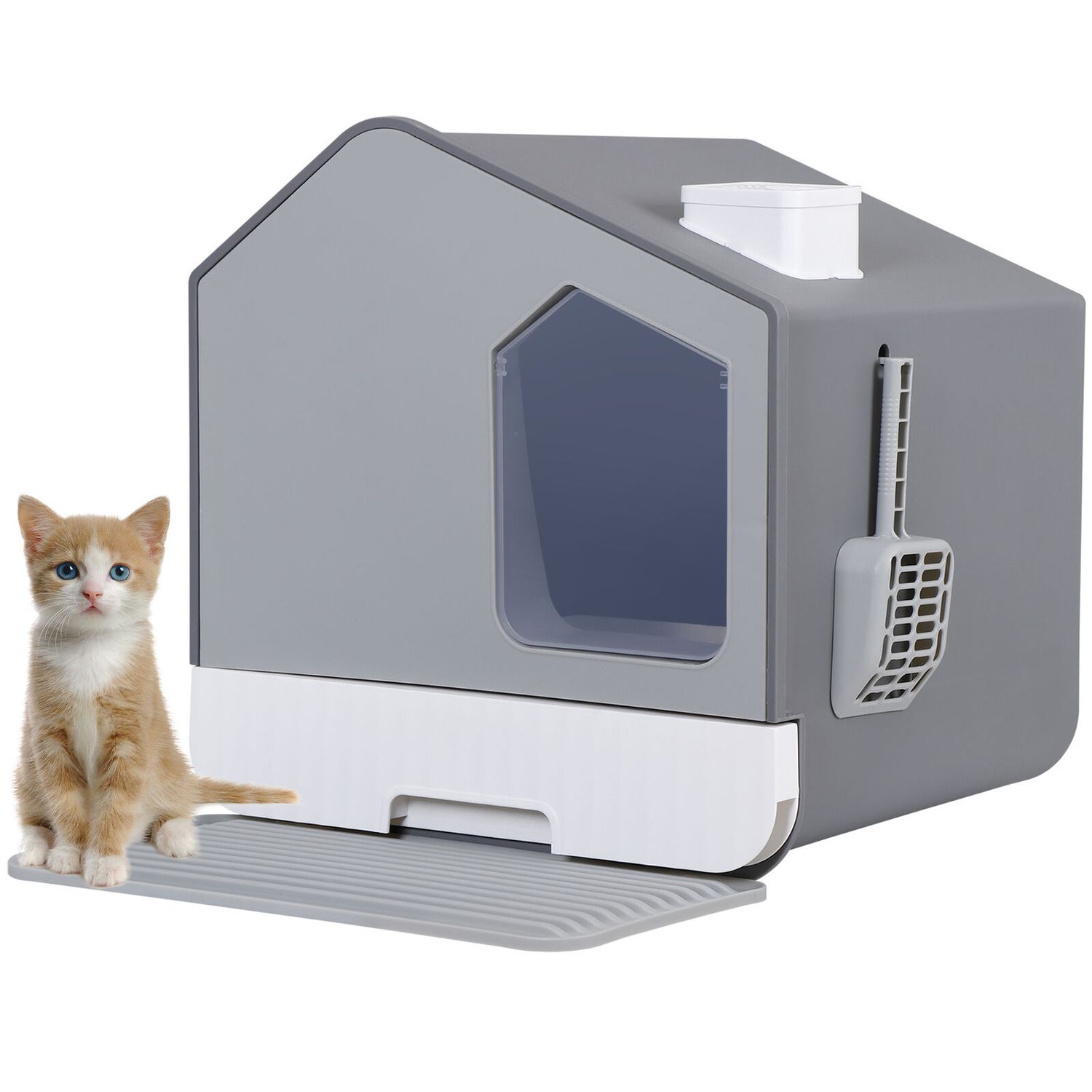 Cat Litter Box with Litter Mat and Scoop Anti- Splashing Easy Clean Odor Control
