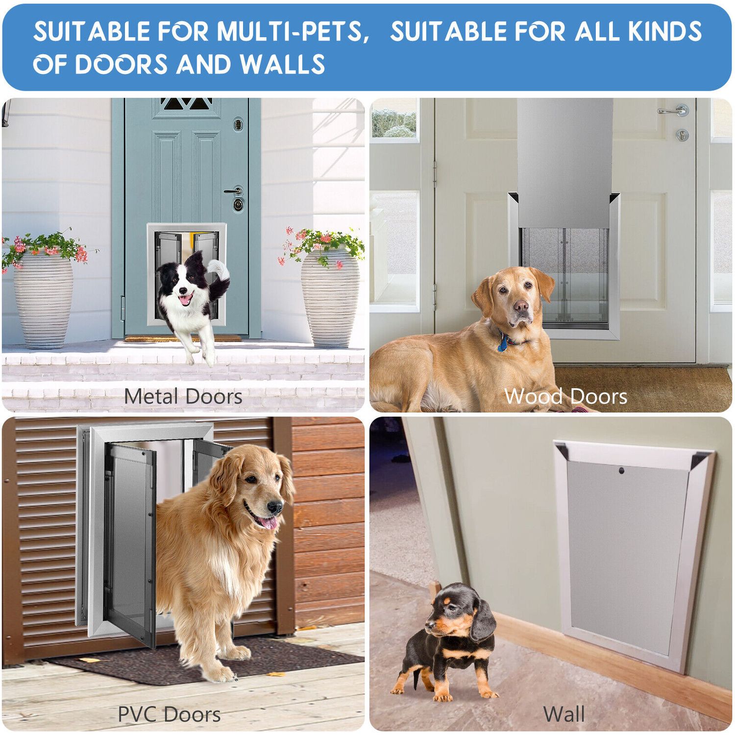 Extra Large Dog Door Aluminum Pet Door Double Panels Automatic Close 16''x21''