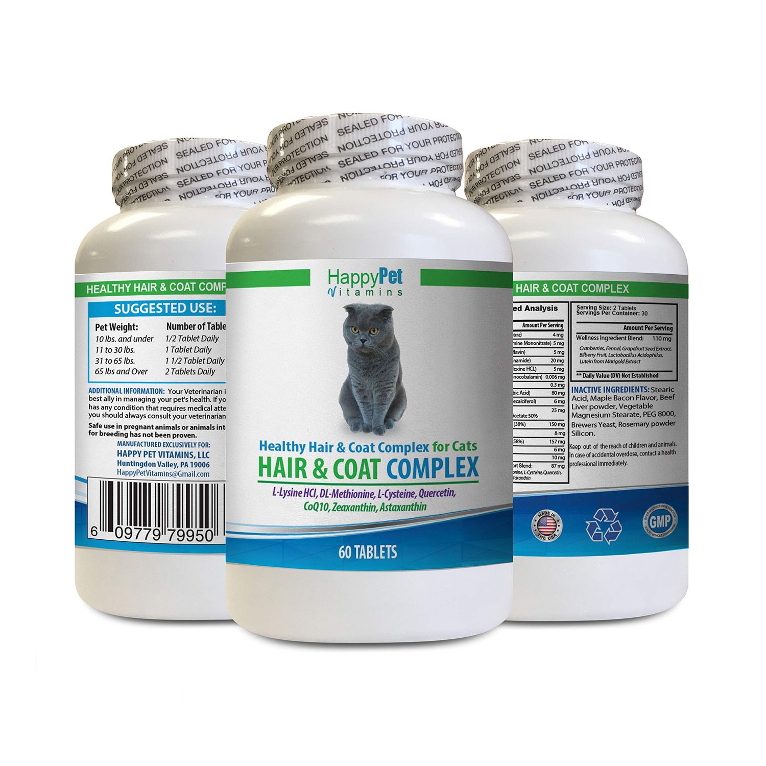 HAPPY PET VITAMINS LLC cat antioxidants - Cats Natural Hair and Coat Complex - Immune System Boost - Nail Health - cat Immune System Support - 1 Bottle (60 Tablets)