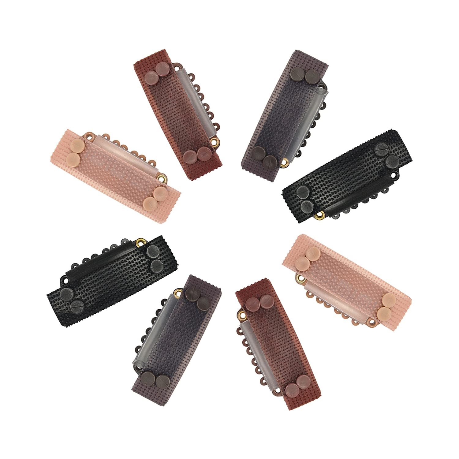 6 Pcs Stickable Wigs Clips U-Shape Snap Clips 28mm 6-Teeth Hair Extensions Clips with Rubber for Hair Extensions (Black)
